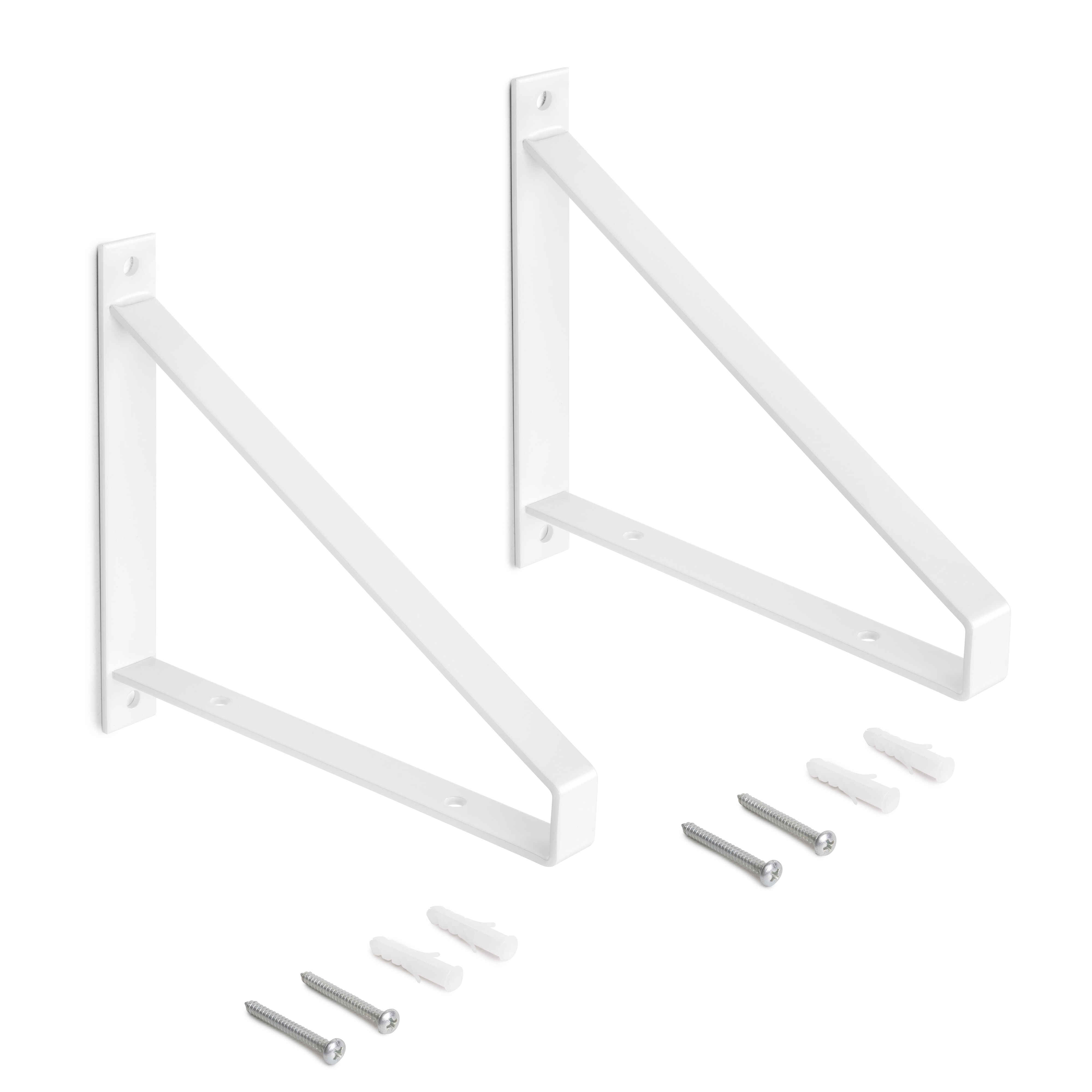Juego de soportes para estante de madera Shelf con forma triangular, Acero, Pintado blanco