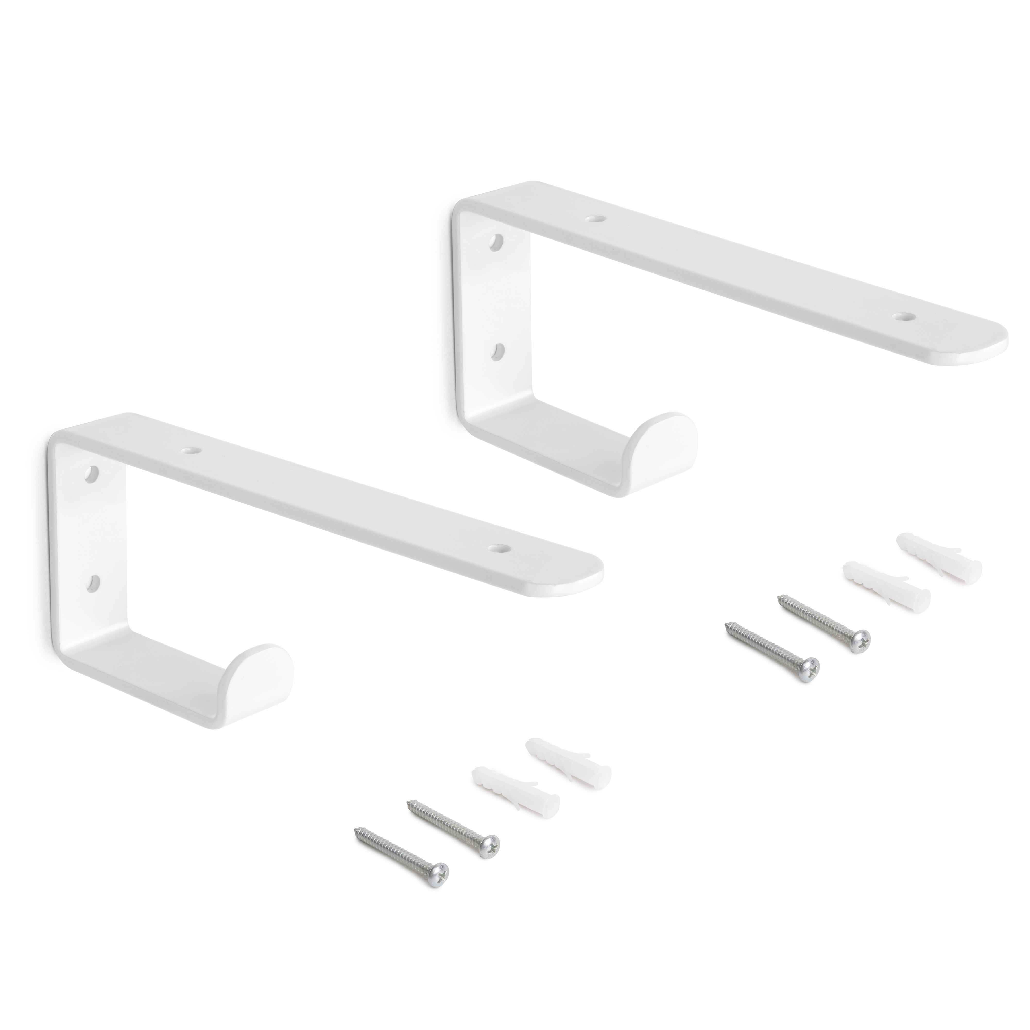 Juego de soportes para estante de madera Shelf con colgador integrado, Acero, Pintado blanco