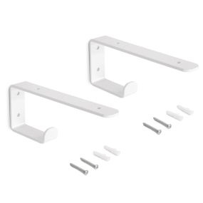 Juego de soportes para estante de madera Shelf con colgador integrado, Acero, Pintado blanco