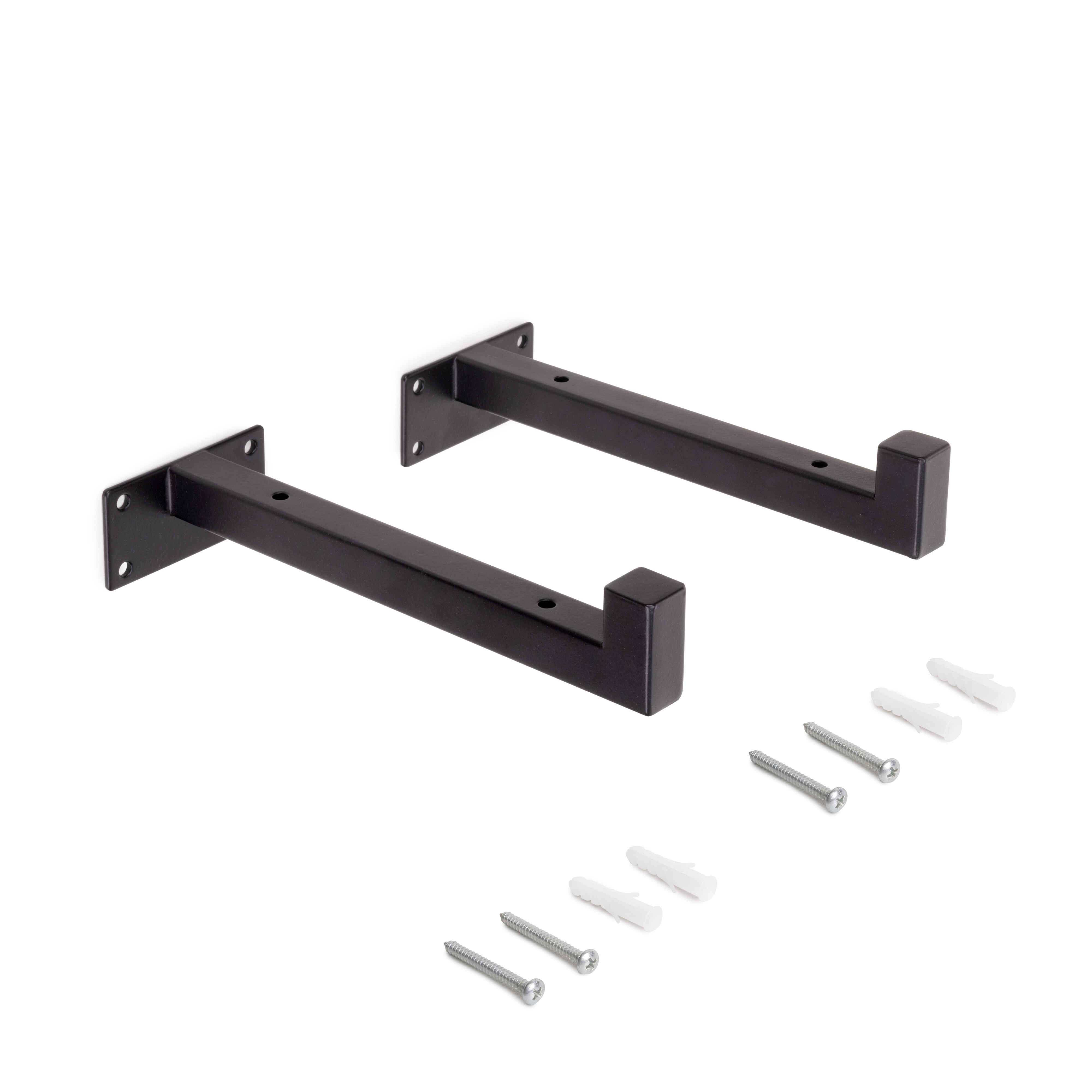 Juego de soportes para estante de madera Shelf recto de tubo cuadrado, Acero, Pintado negro