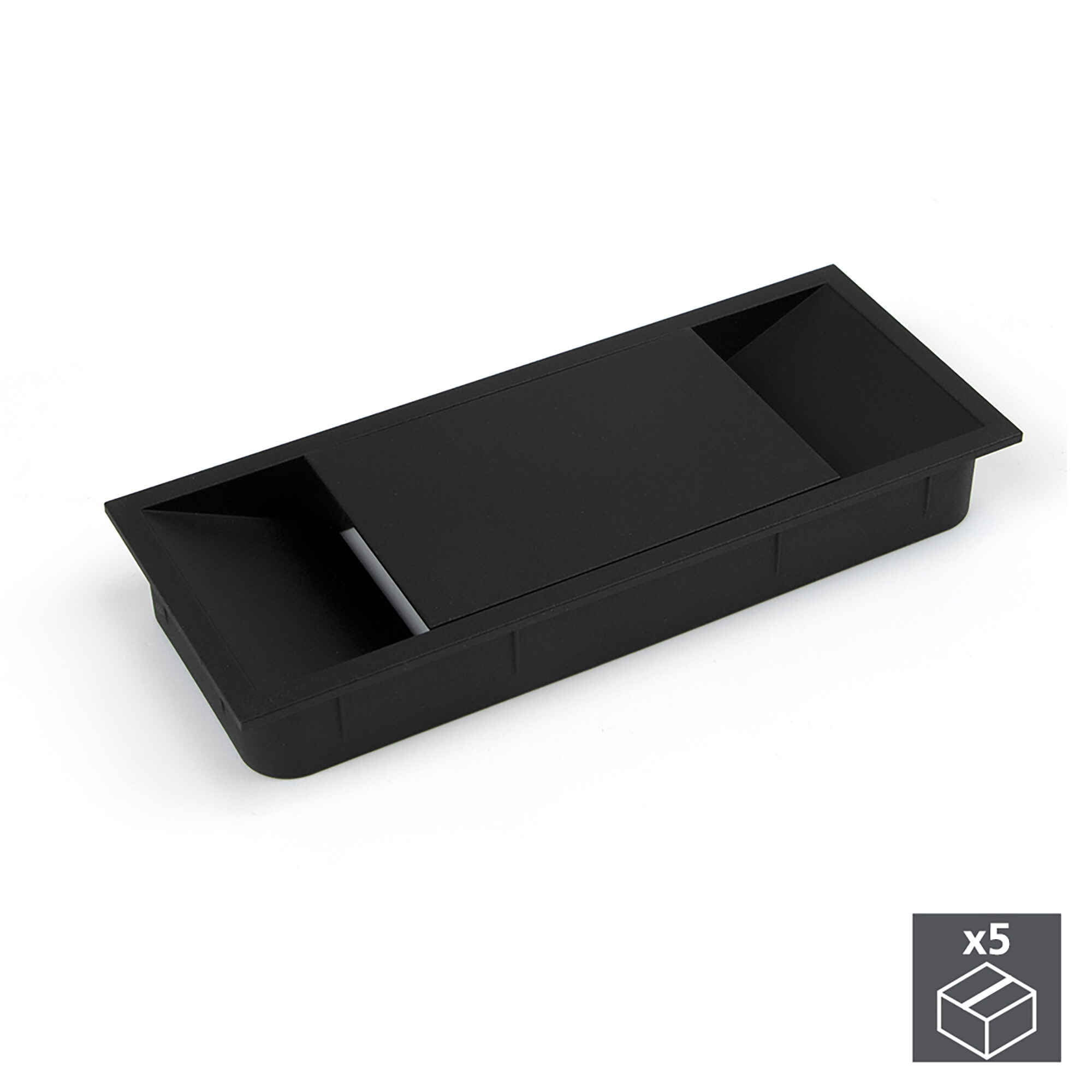 Pasacables mesa, rectangular, 152 x 61 mm, para encastrar, Plástico, Negro, 5 ud.