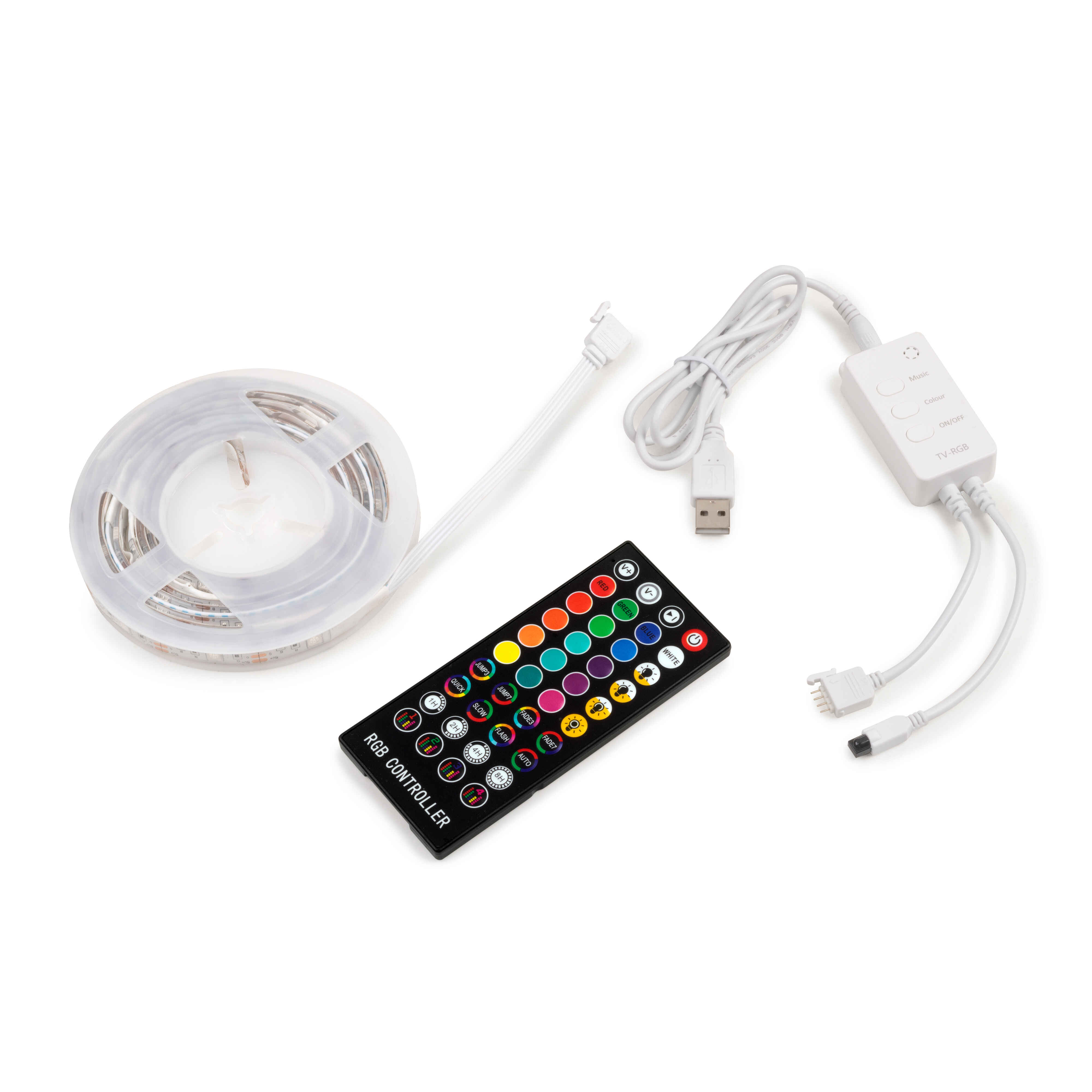 Kit de tira LED RGB Octans USB con control remoto y control WIFI mediante APP (5V DC), 4 x 0,5 m, Plástico