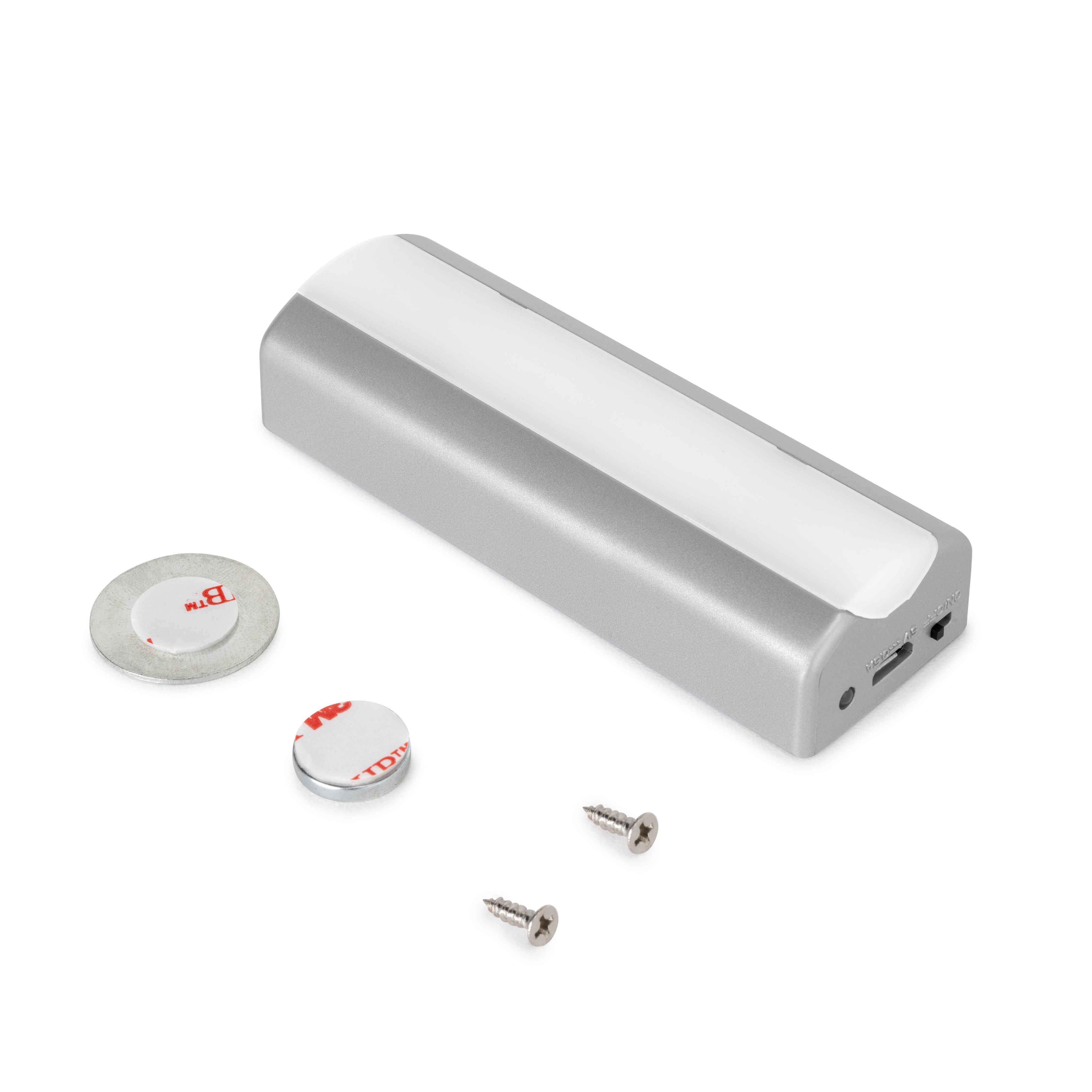 Luz LED recargable por USB Rigel para interior cajones con sensor de vibración, 1 W, Pintado aluminio, Plástico