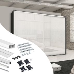 Kit de herrajes para armario de 2 puertas correderas y cierre suave Placard 74, modelo tirador Sharp, espesor 19mm, tableros no incluidos, Pintado blanco