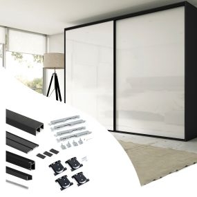 Kit de herrajes para armario de 2 puertas correderas y cierre suave Placard 74, modelo tirador Sharp, espesor 19mm, tableros no incluidos, Pintado negro