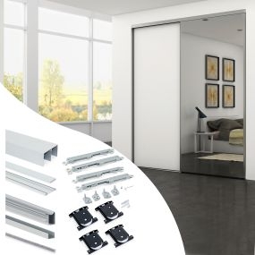 Sistema corredero Placard para armario de 2 puertas, espesor 18 mm, cierre suave, tableros no incluidos, Anodizado mate