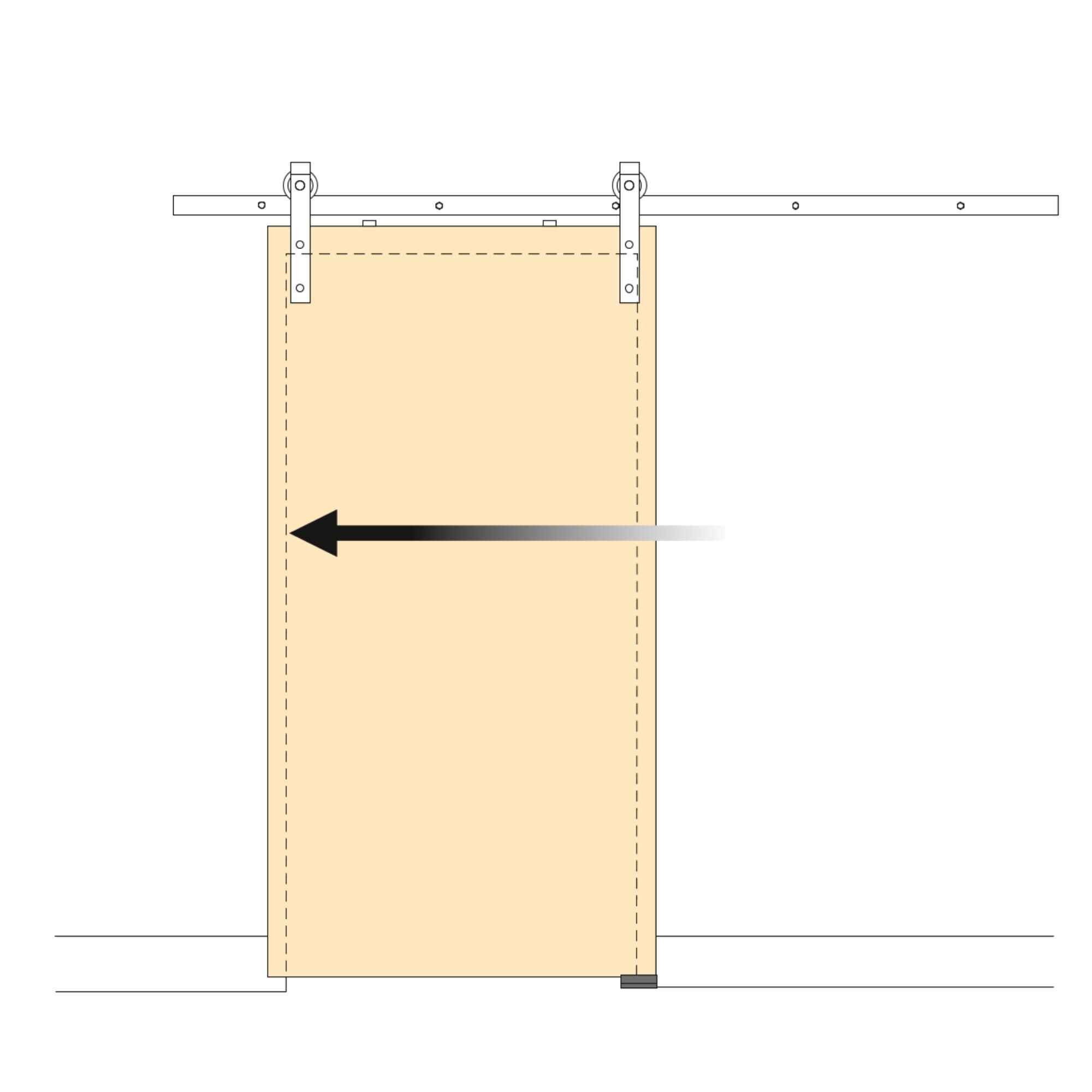 Sistema Barn para puertas correderas colgadas de madera, Sin cierre suave, Pintado negro, Acero y Plástico