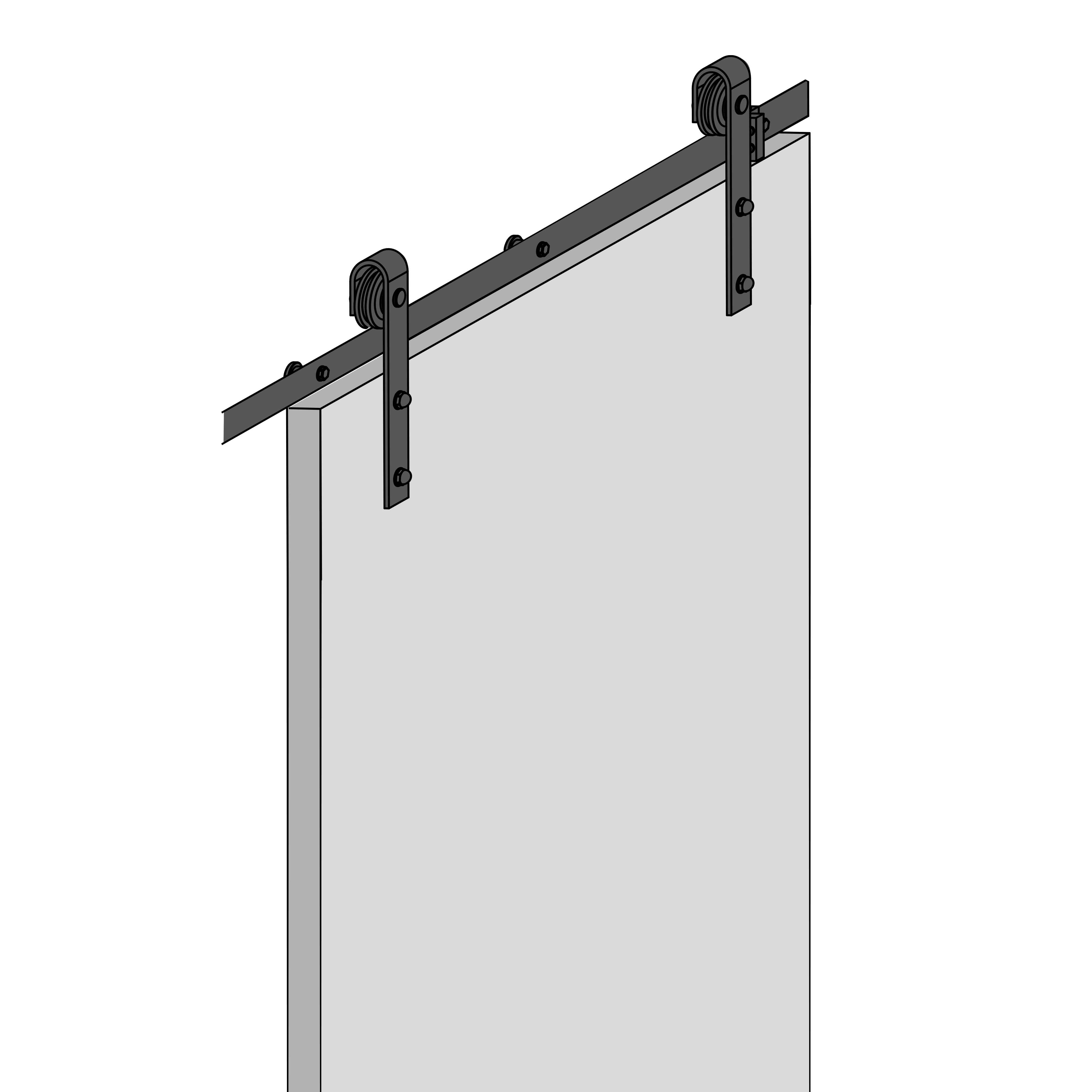 Sistema Barn para puertas correderas colgadas de madera, Sin cierre suave, Pintado negro, Acero y Plástico