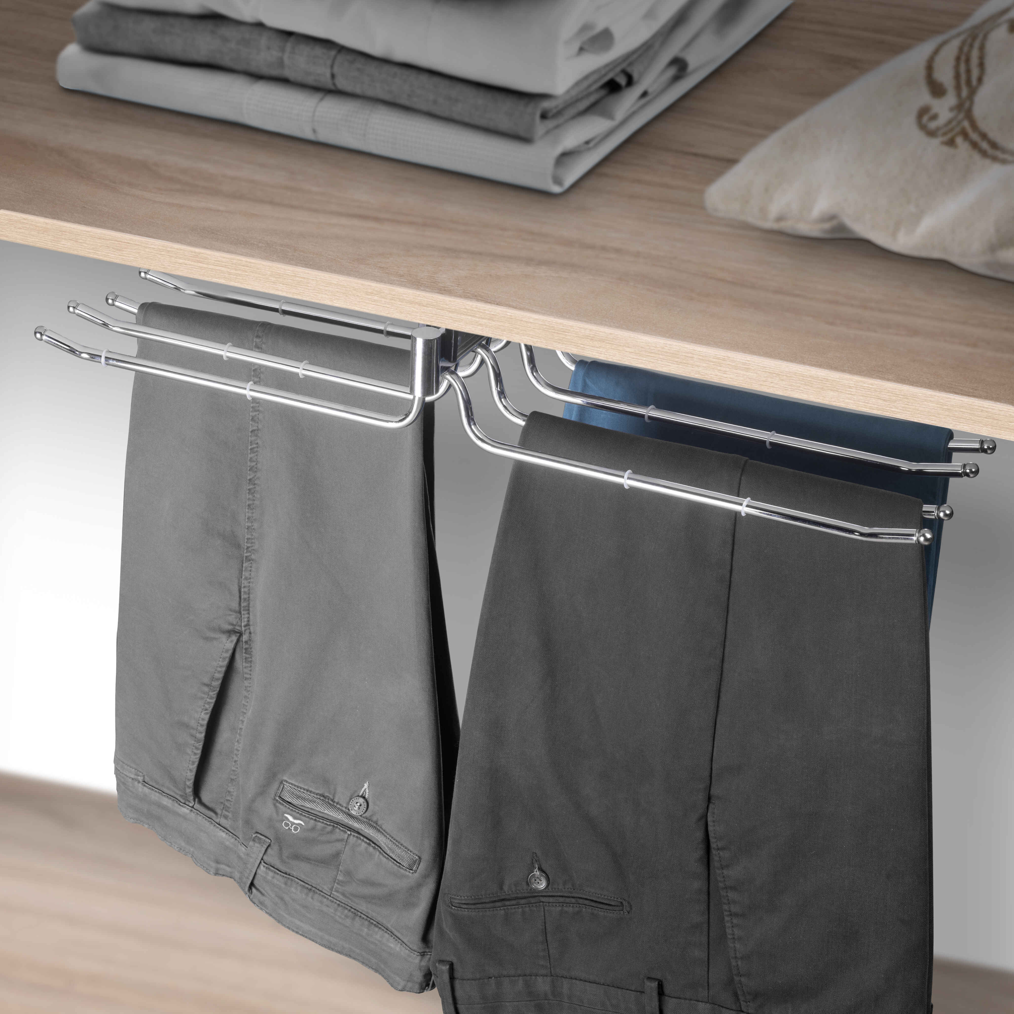 Pantalonero doble extraíble Self para armario., Cromado, Acero y Plástico