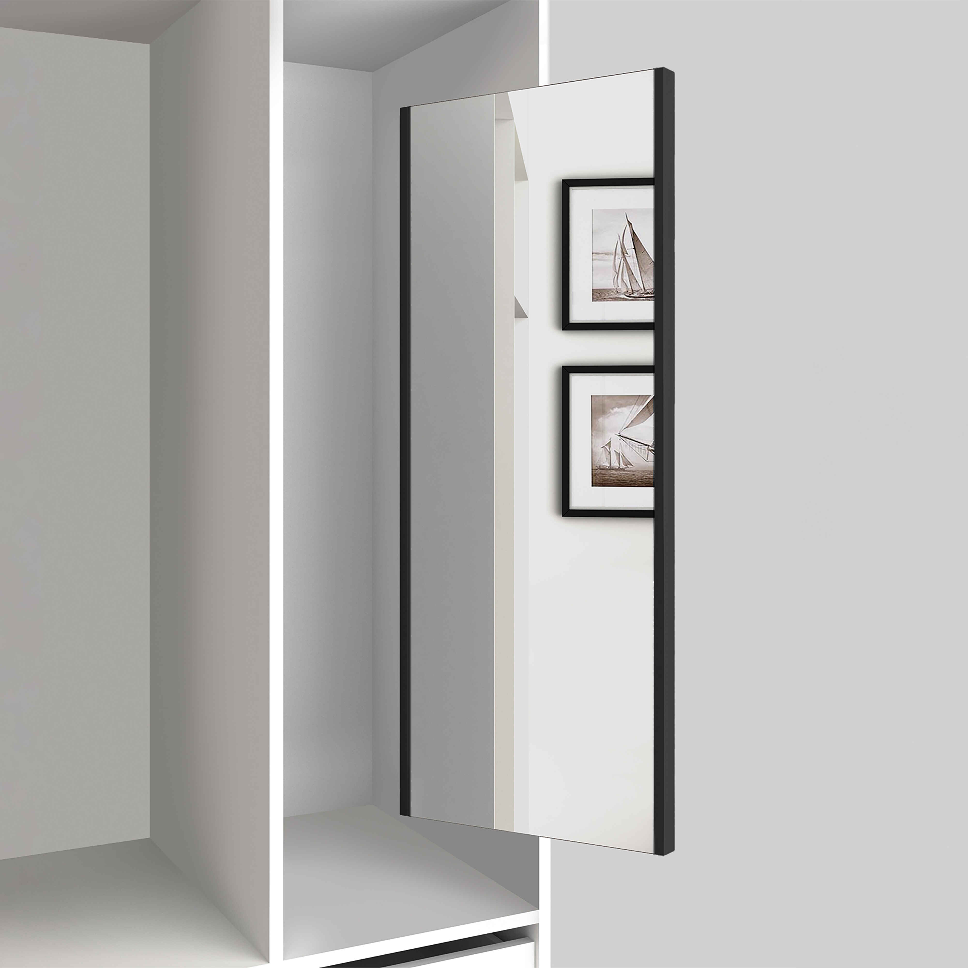 Espejo extraíble para interior de armario, Pintado negro texturizado, Acero y Plástico y Cristal