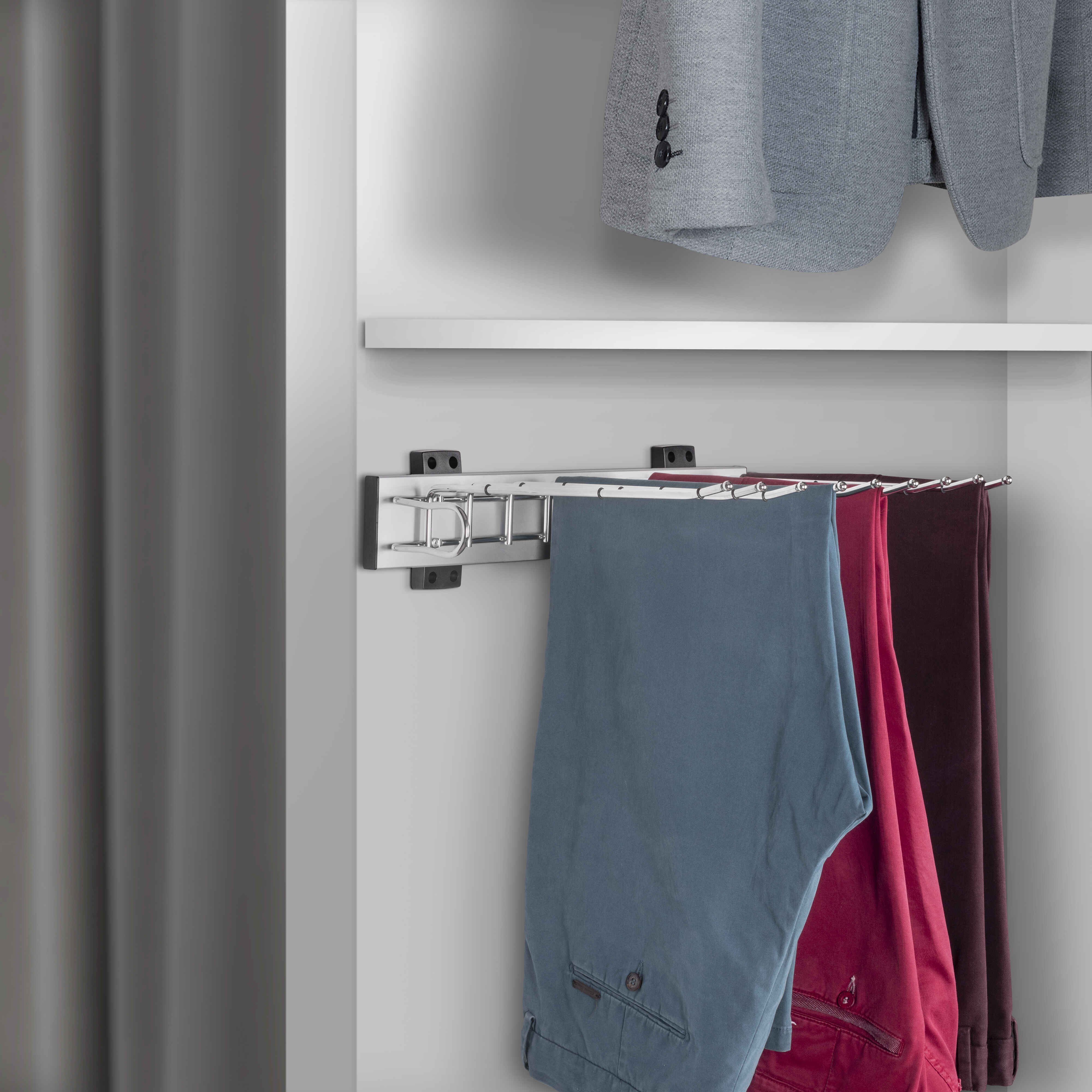 Pantalonero Self de montaje lateral para armario, Mano izquierda, Cromado, Acero y Plástico y Aluminio