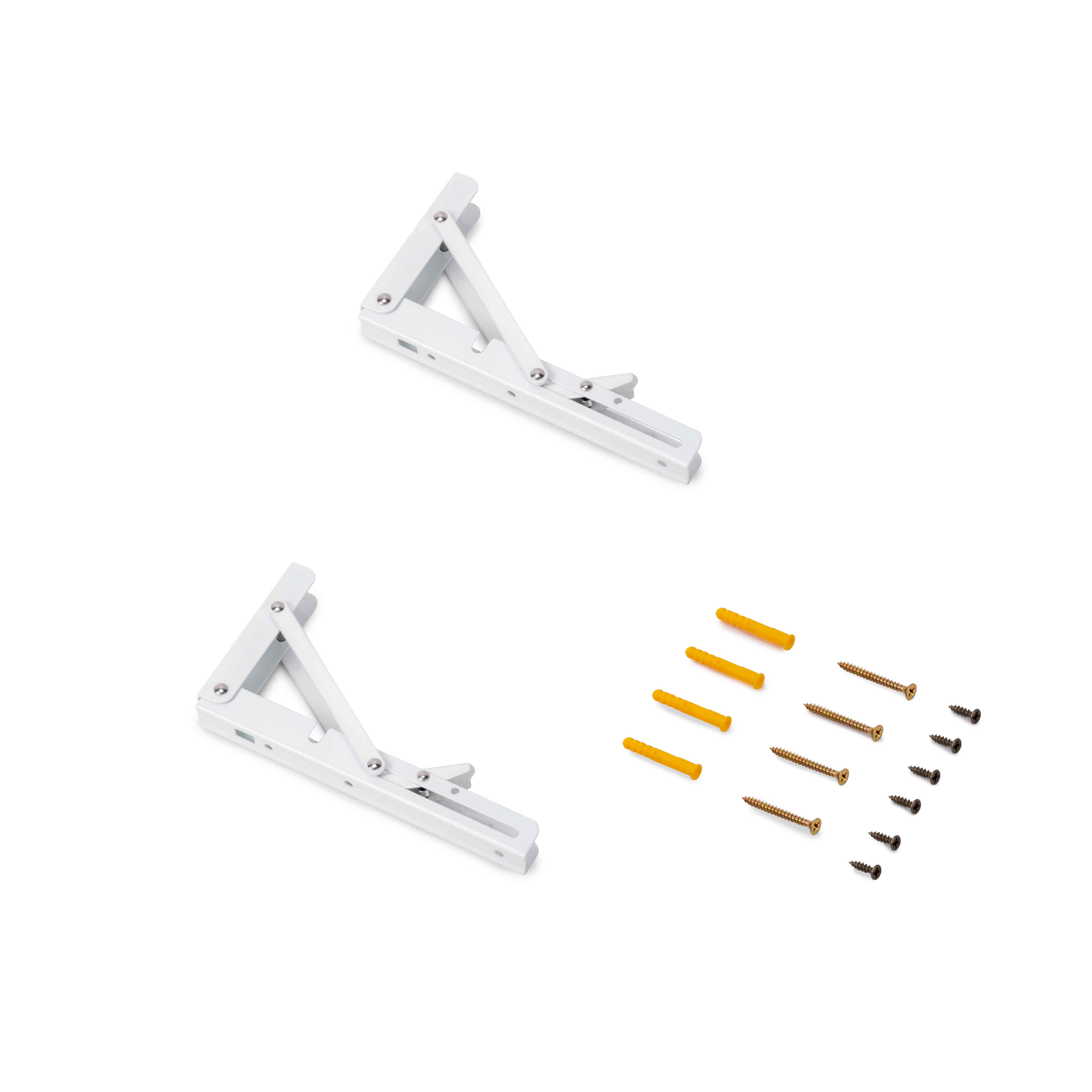 Juego de soportes plegables para estante, longitud 203mm, Acero, Pintado blanco