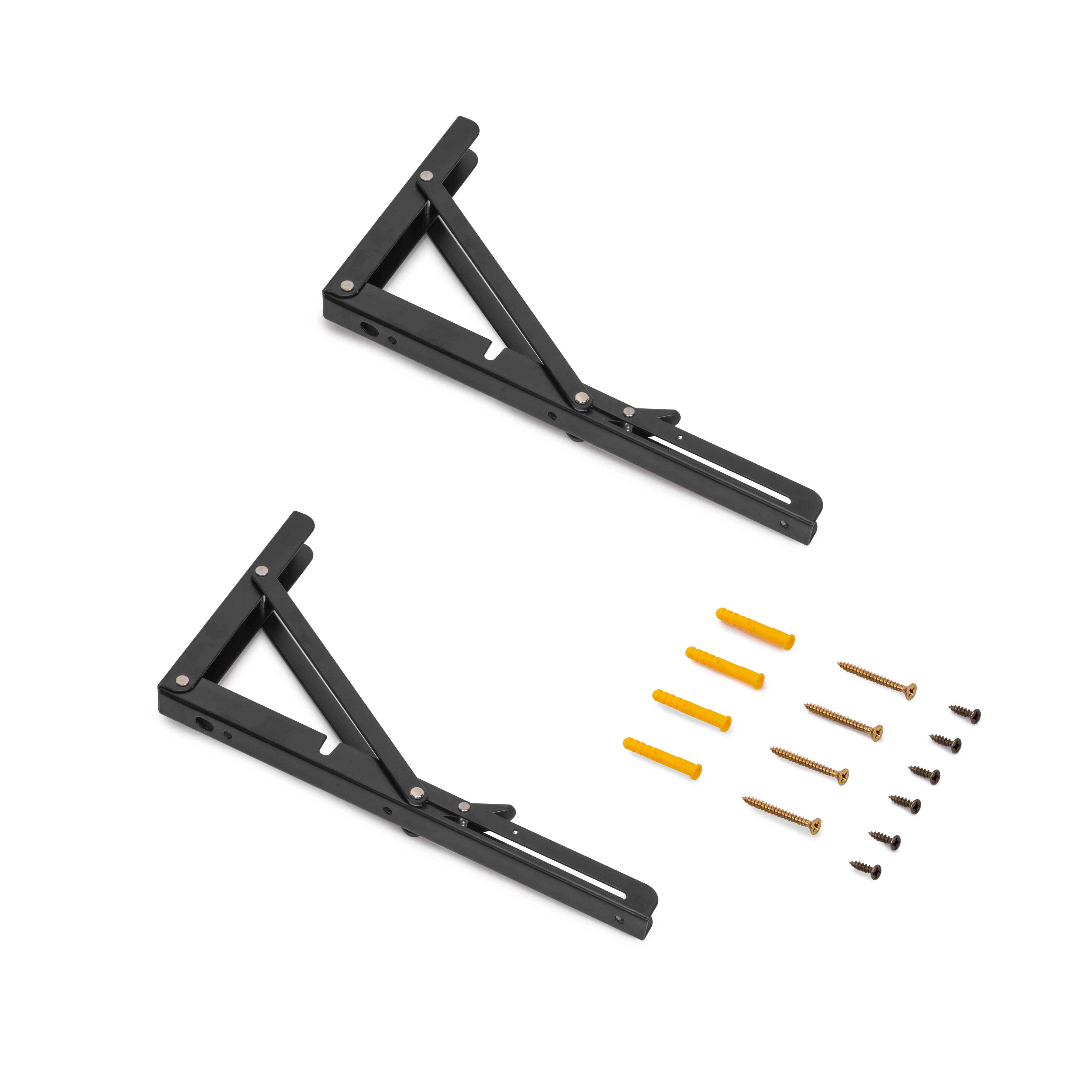 Juego de soportes plegables para estante, longitud 303mm, Acero, Pintado negro