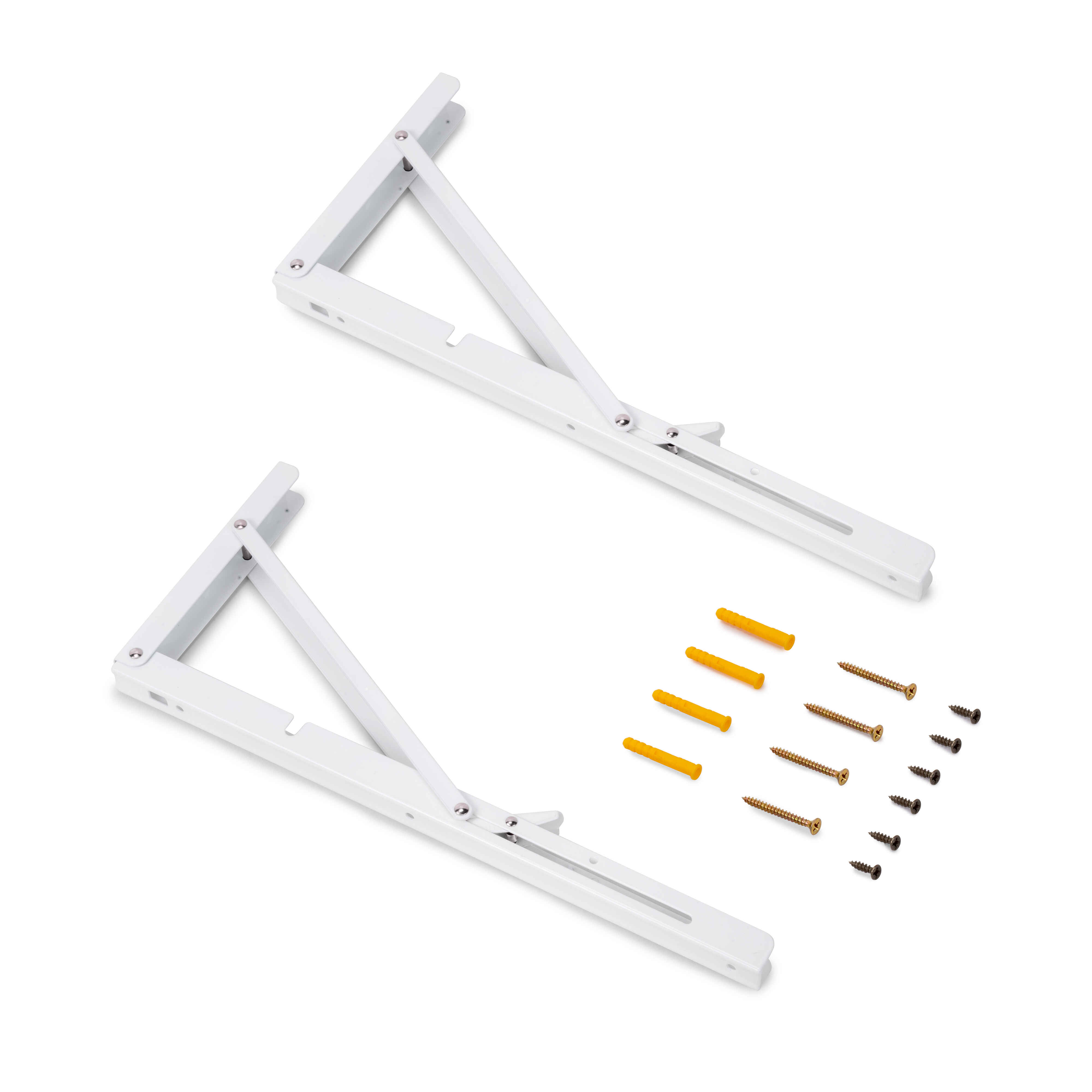 Juego de soportes plegables para estante, longitud 403mm, Acero, Pintado blanco