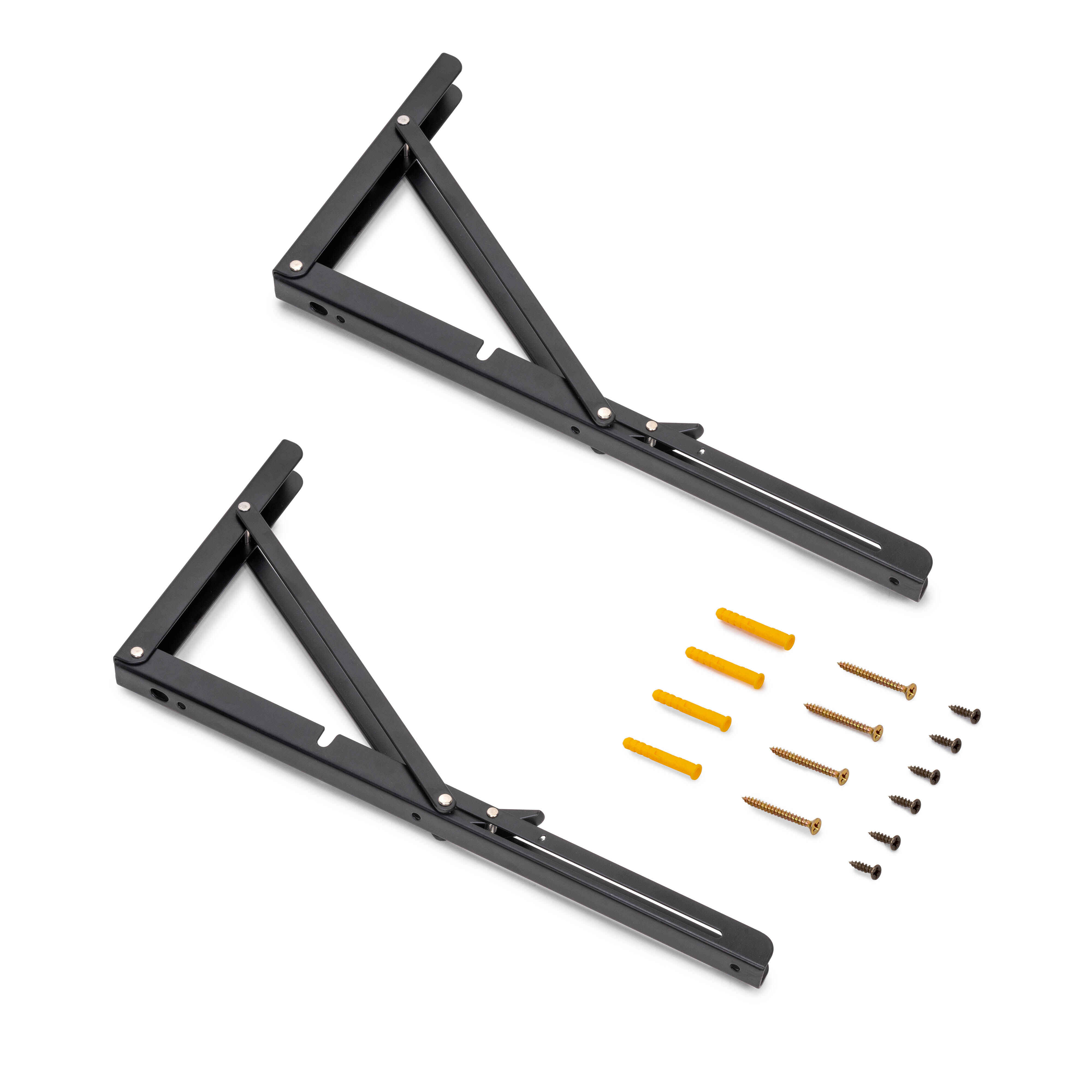 Juego de soportes plegables para estante, longitud 403mm, Acero, Pintado negro