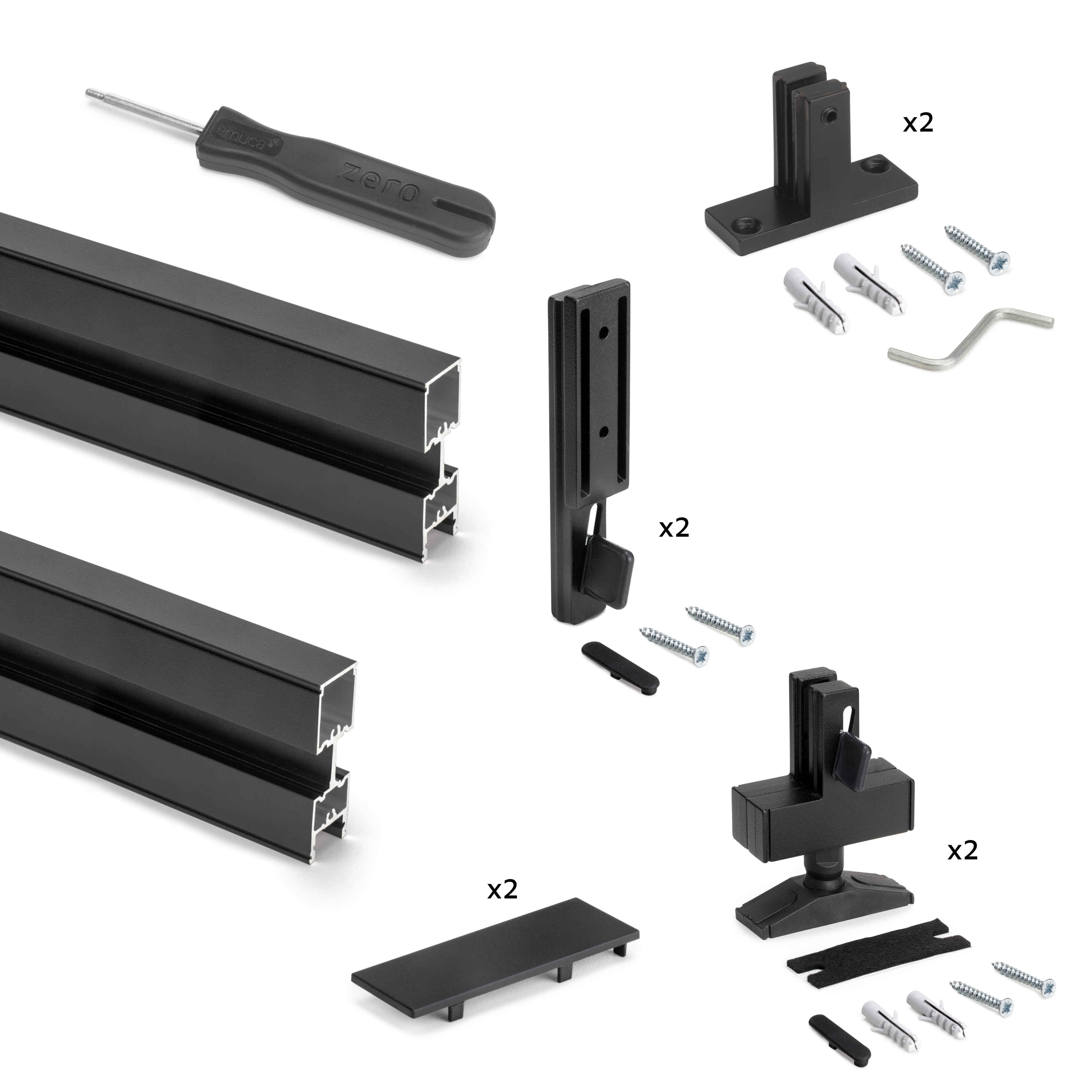Kit estructura modular Zero con herrajes y perfiles para montaje en L, 2 Perfiles, Pintado negro texturizado