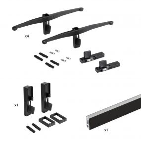 Kit Zero de soportes para estantes de madera y barra de colgar, Pintado negro texturizado