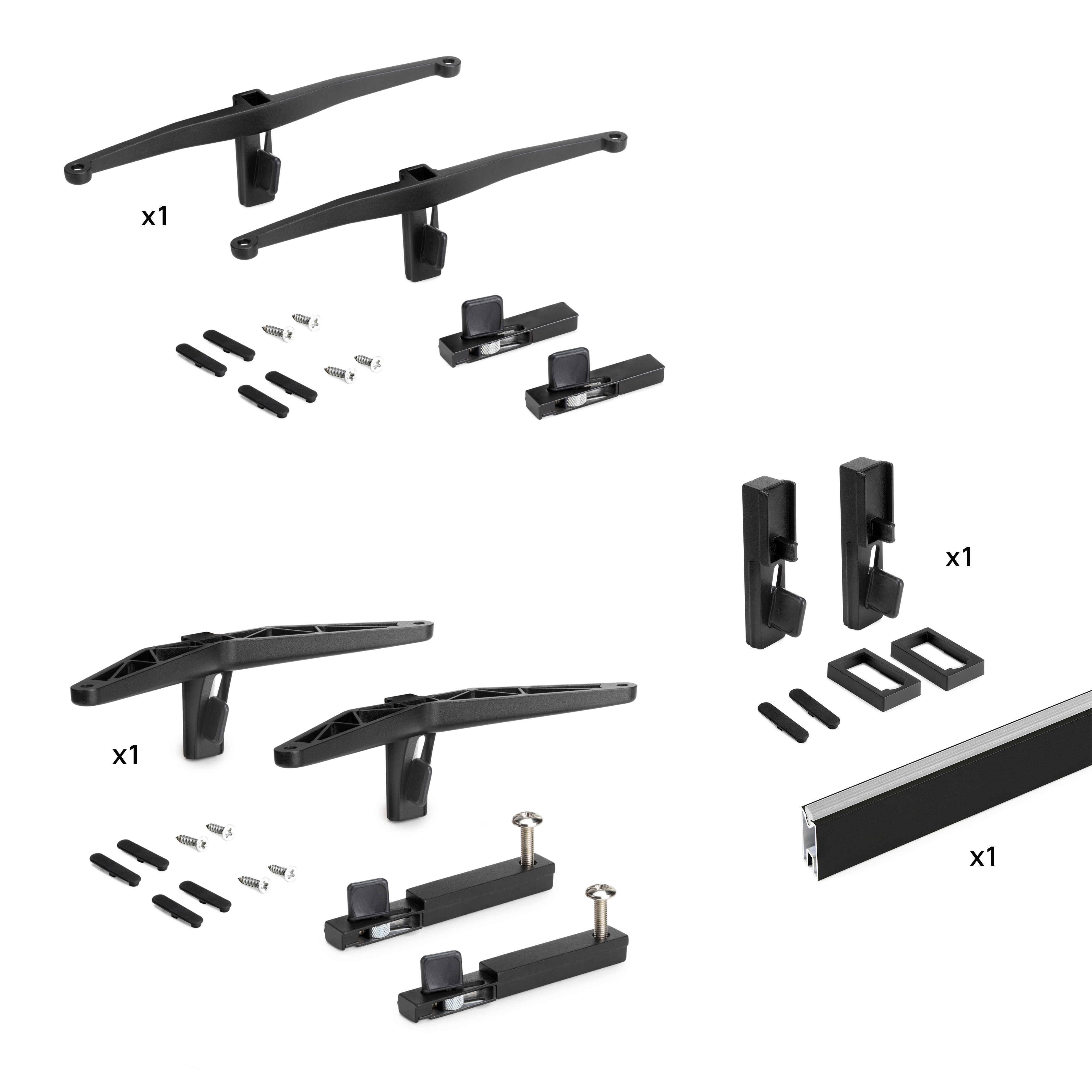 Kit Zero de soportes para estantes de madera, módulo y barra de colgar, Pintado negro texturizado