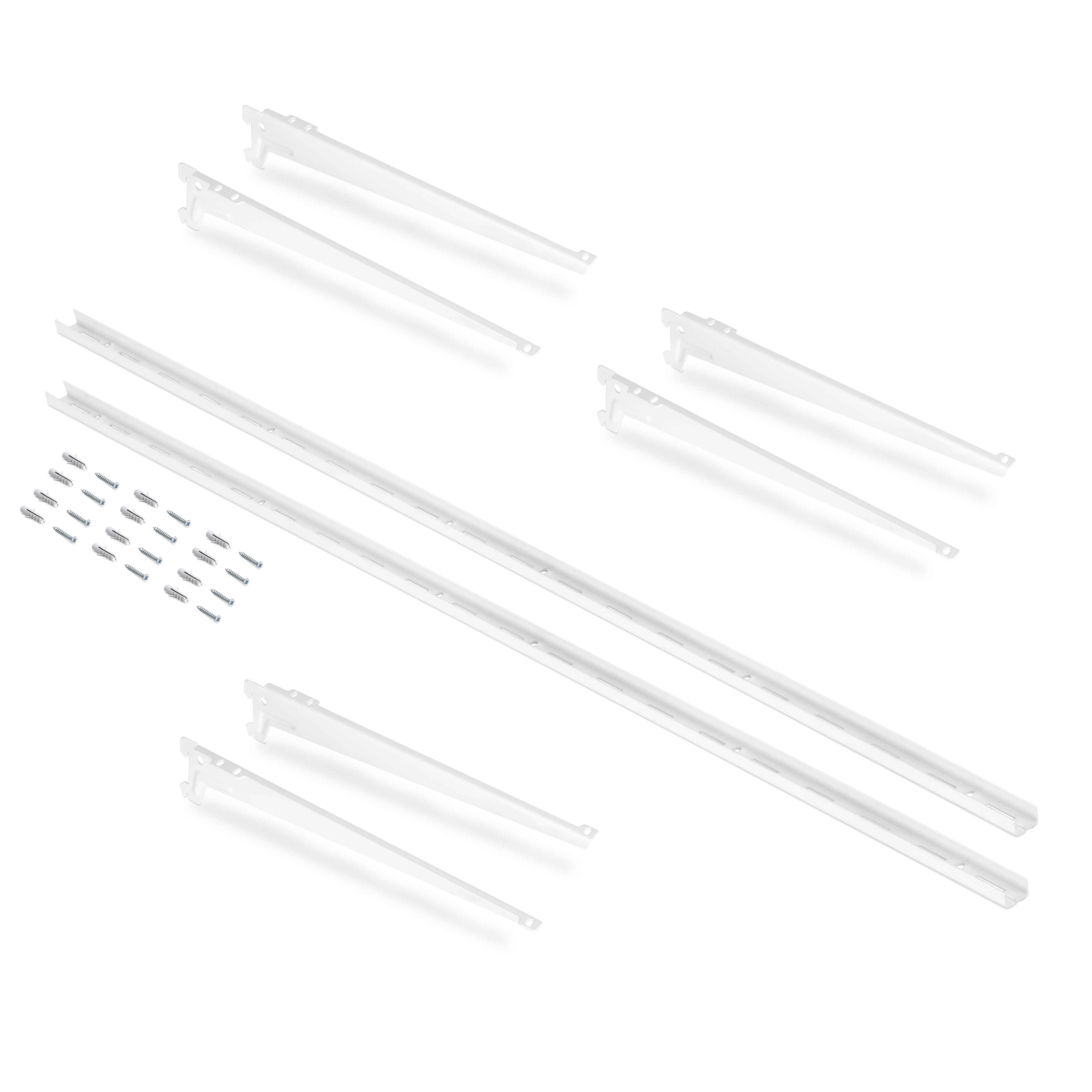 Kit para 3 estantes con sopores y perfiles de fijación a pared Jagmet, longitud 280mm, Acero, Pintado blanco