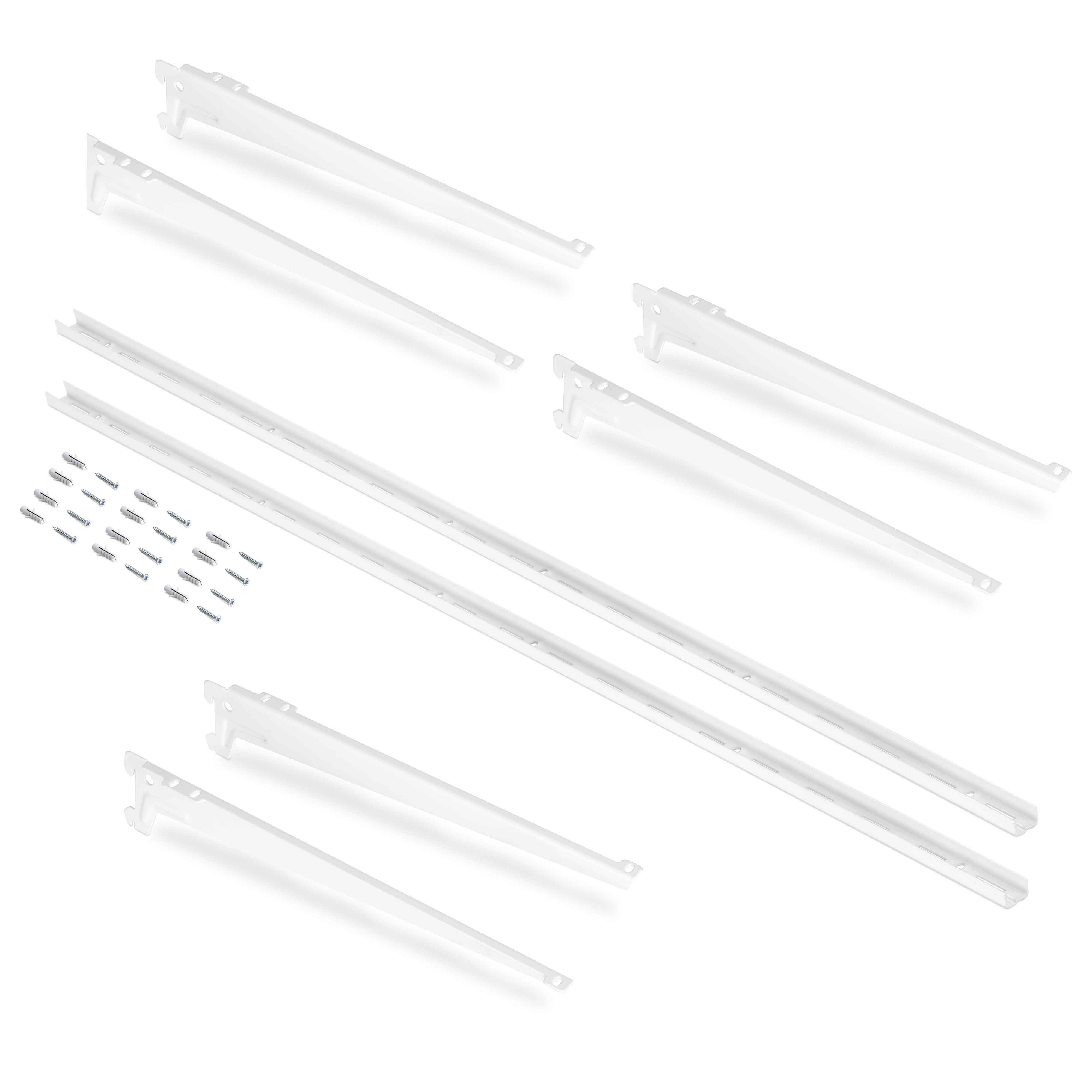 Kit para 3 estantes con sopores y perfiles de fijación a pared Jagmet, longitud 380mm, Acero, Pintado blanco