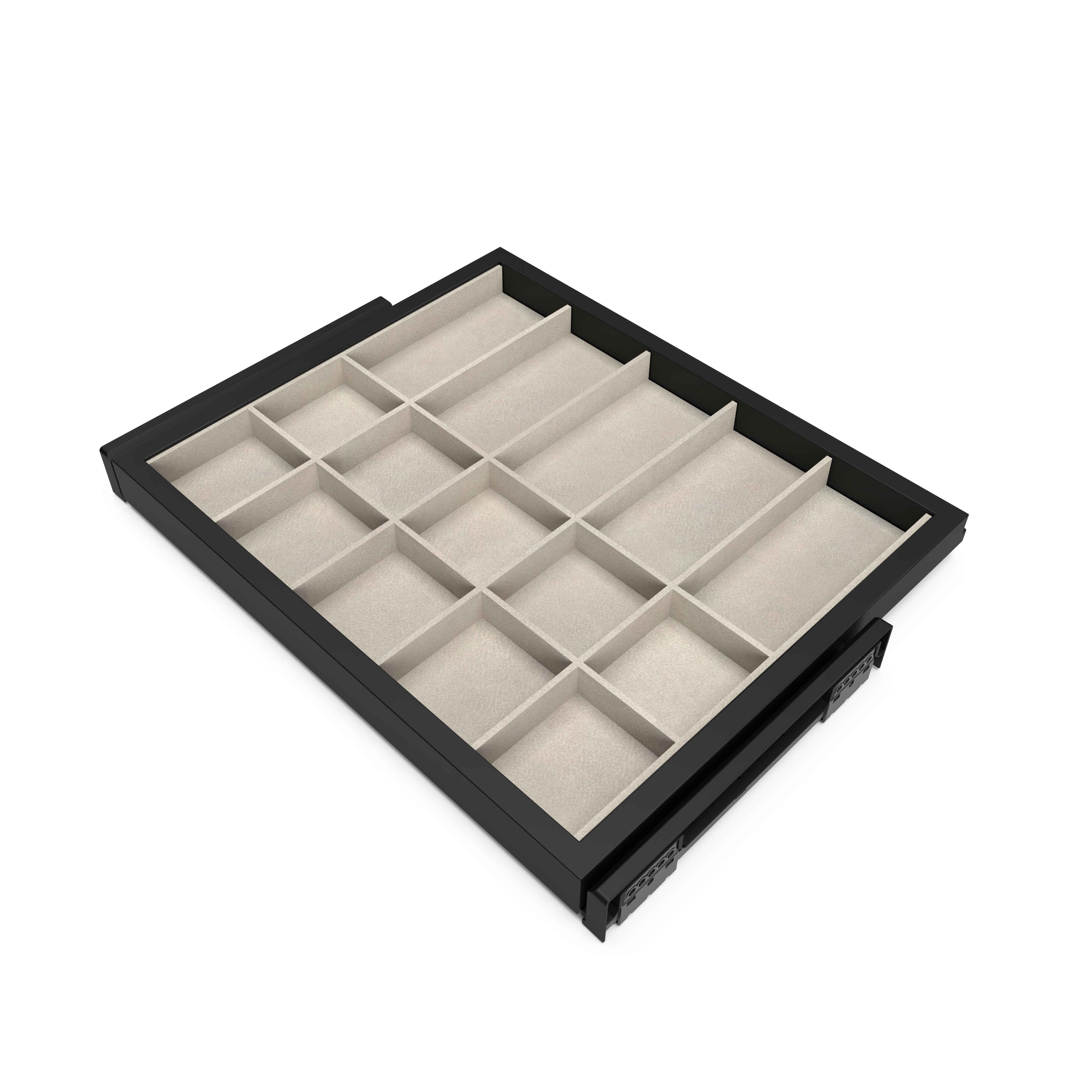 Kit de cajón organizador y bastidor de guías con cierre suave para armario, regulable, módulo 600mm, Negro texturizado y gris piedra