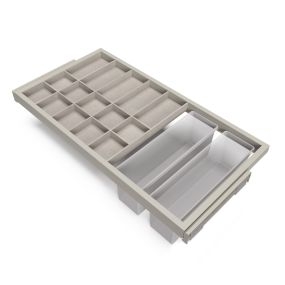 Kit de cajón organizador, bandeja auxiliar y bastidor de guías con cierre suave para armarios, regulable, módulo 900mm, Gris piedra