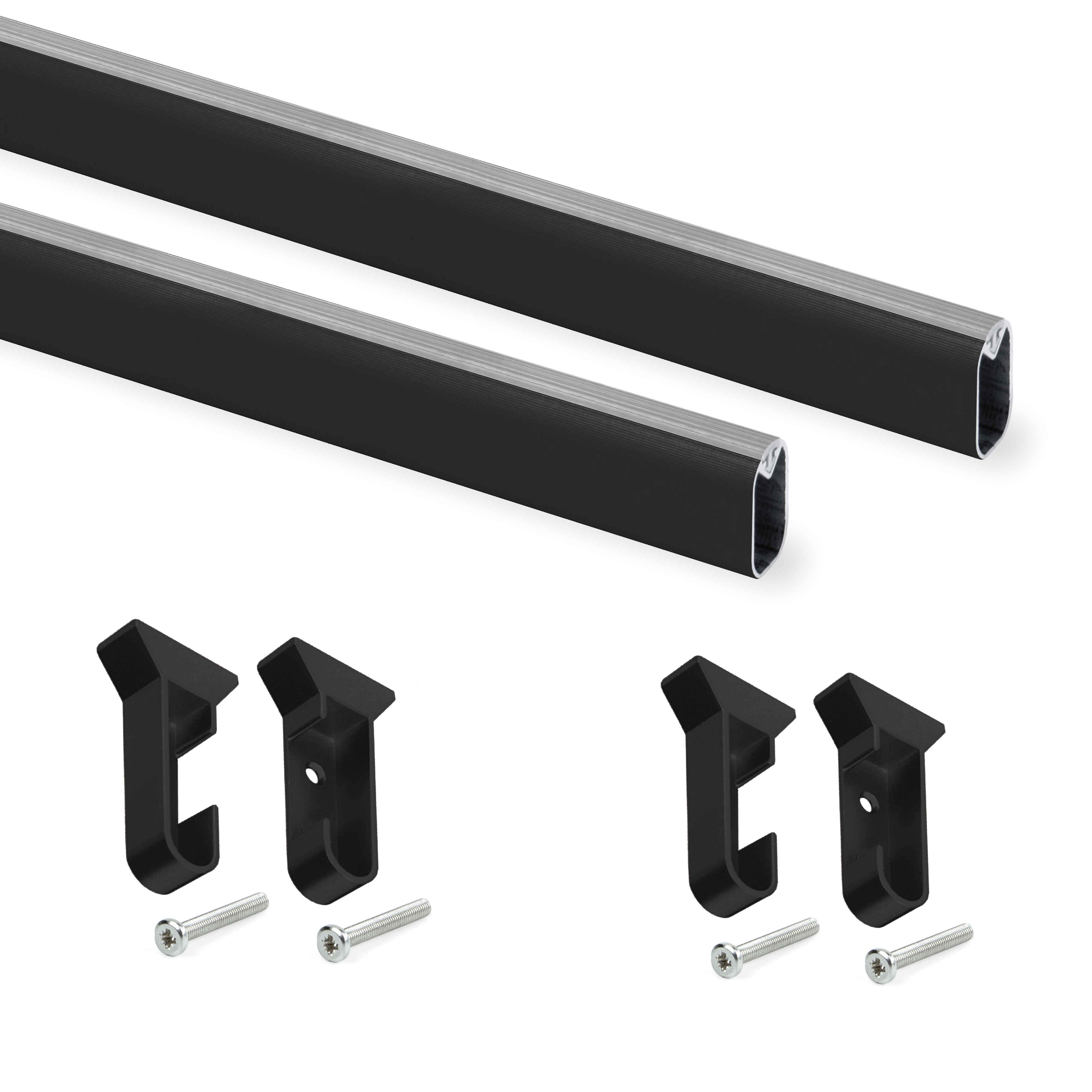 Kit de barra para armario Silk, 0,75 m, Pintado negro, Aluminio y Plástico