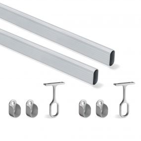 Kit de barra para armario 30x15 mm aluminio, 1,15 m, Anodizado mate, Aluminio y Zamak