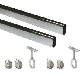 Kit de barra para armario 30x15 mm acero, 1,15 m, Cromado, Acero y Zamak