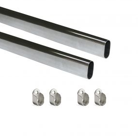 Kit de barra para armario 30x15 mm acero, 0,75 m, Cromado, Acero y Zamak