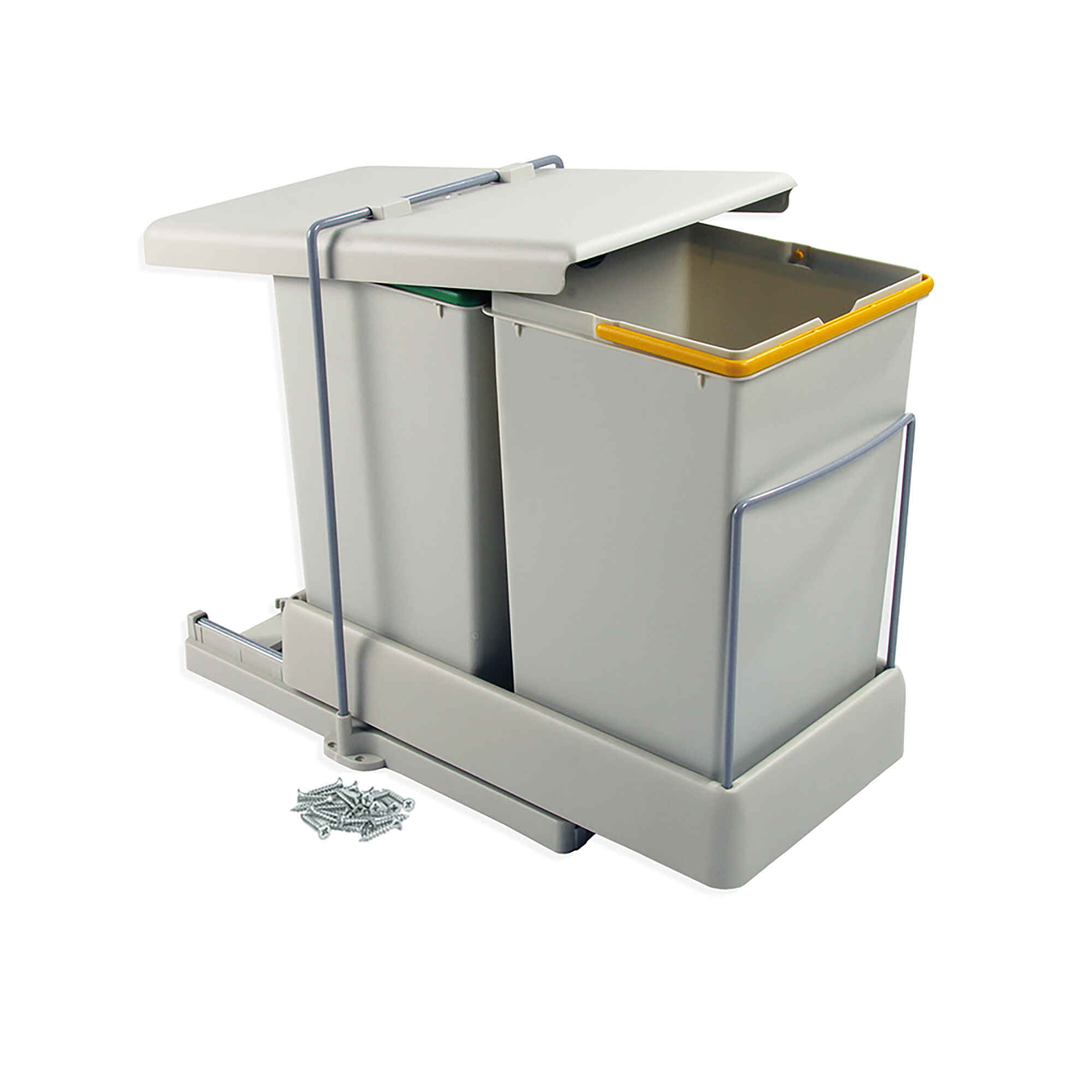 Contenedor de reciclaje de fijación inferior y extracción automática con 2 vasos de 14 litros, Plástico gris