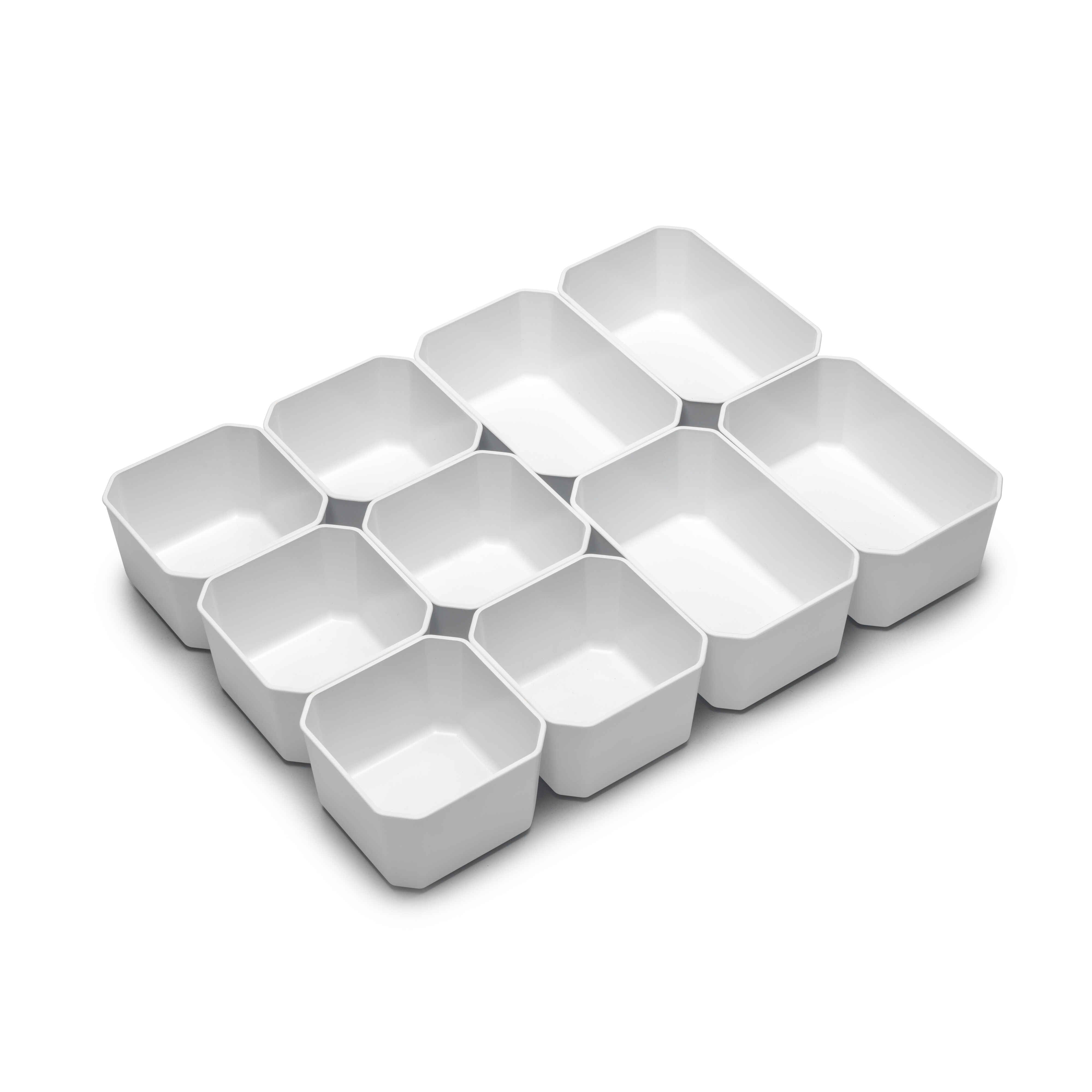 Cubos para organizadores de cajón de baño Tidy, Plástico blanco, Plástico, 10 cubes