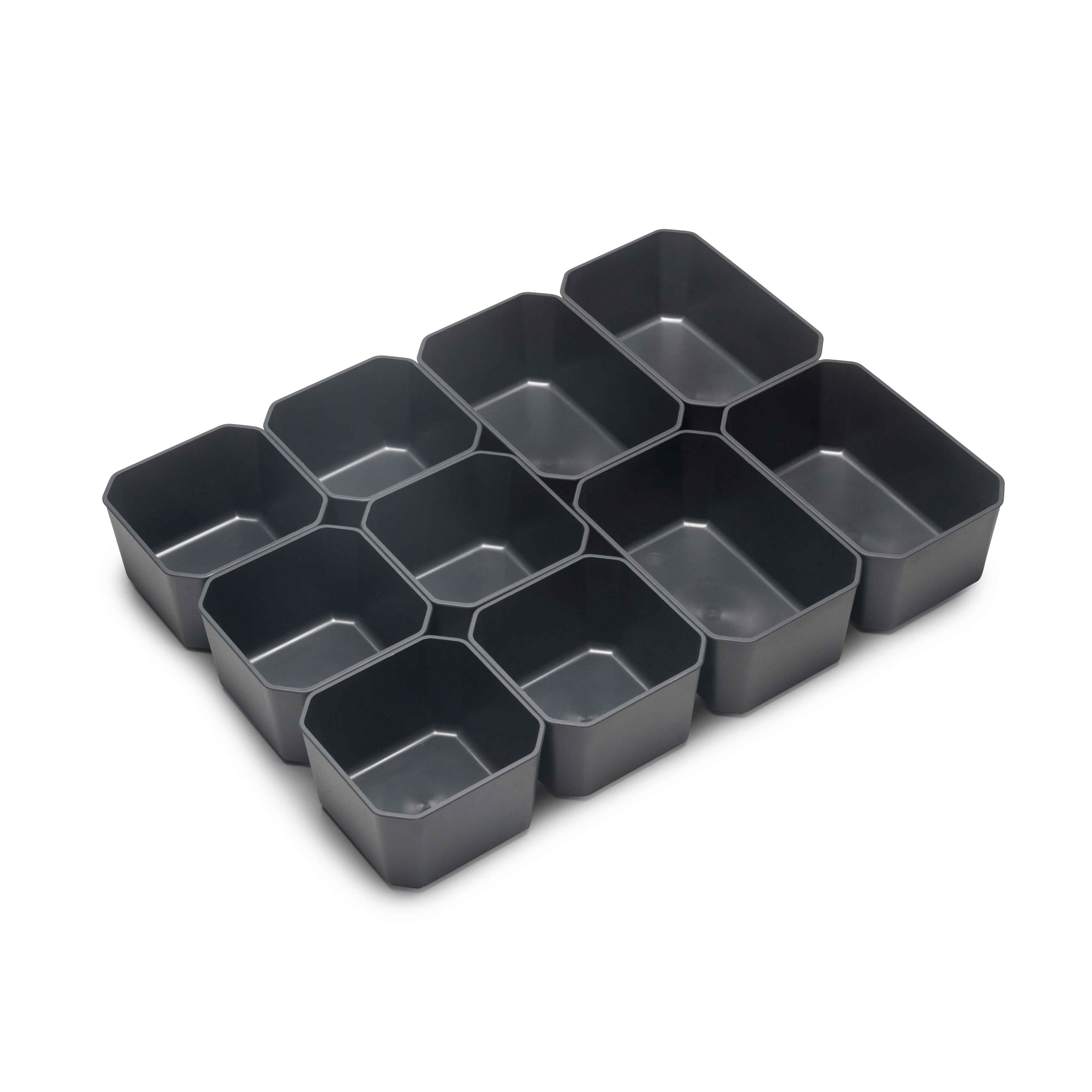 Cubos para organizadores de cajón de baño Tidy, Plástico gris antracita, Plástico, 10 cubes