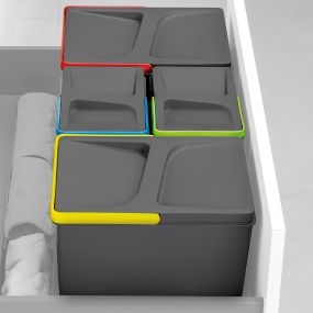 Contenedores para cajón de cocina Recycle, Altura 216, 2x6, Plástico gris antracita, Plástico