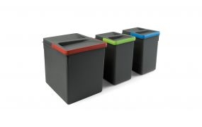 Contenedores para cajón cocina Recycle, Altura 266, 1x15 + 2x7, Plástico gris antracita, Plástico