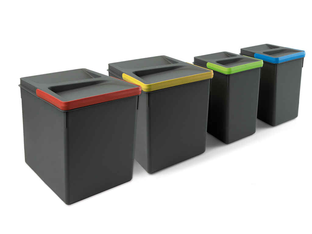 Contenedores para cajón cocina Recycle, Altura 266, 2x15 + 2x7, Plástico gris antracita, Plástico