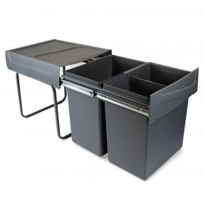 Contenedores de reciclaje Recycle para cocina, 2 x 20 L, fijación inferior y extracción manual., Plástico gris antracita