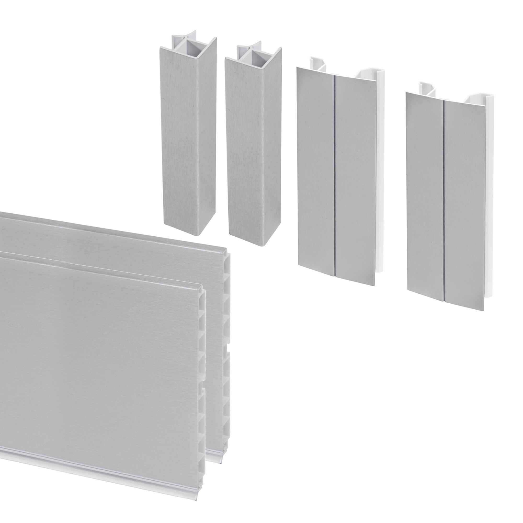 Kit de zócalos para cocina Plasline con accesorios de unión, Altura 100 mm, 2 barras de 2,35 m, Anodizado satinado, Plástico