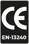 CE: Marcado europeo que acredita que el producto cumple con los requisitos legales y técnicos. EN-13240: Norma Europea para estufas que utilizan combustibles sólidos. CE/EN-13240