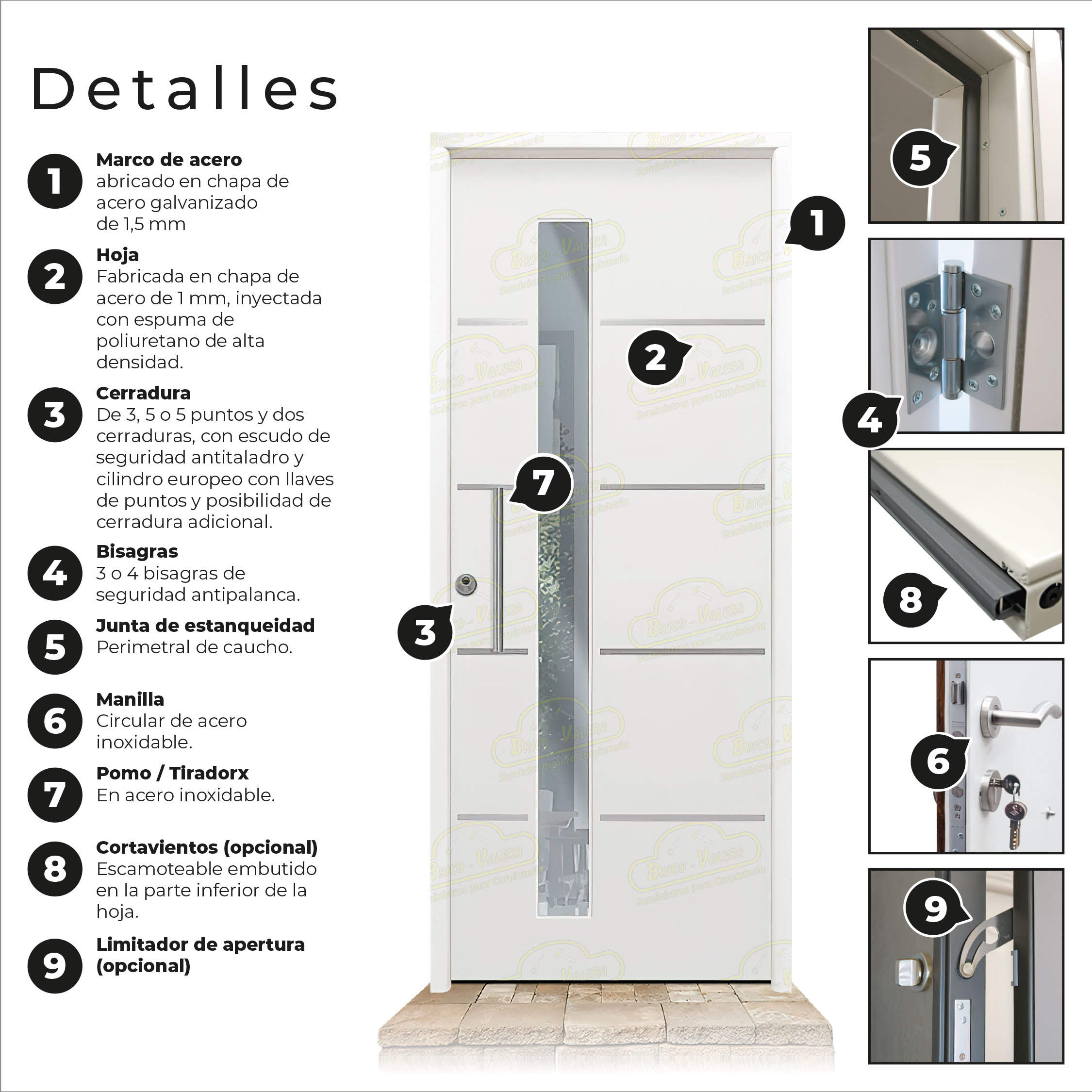 Puerta Galvanizada Cintia-FM-CRL Cristal Una Cara Blanca Saga 100