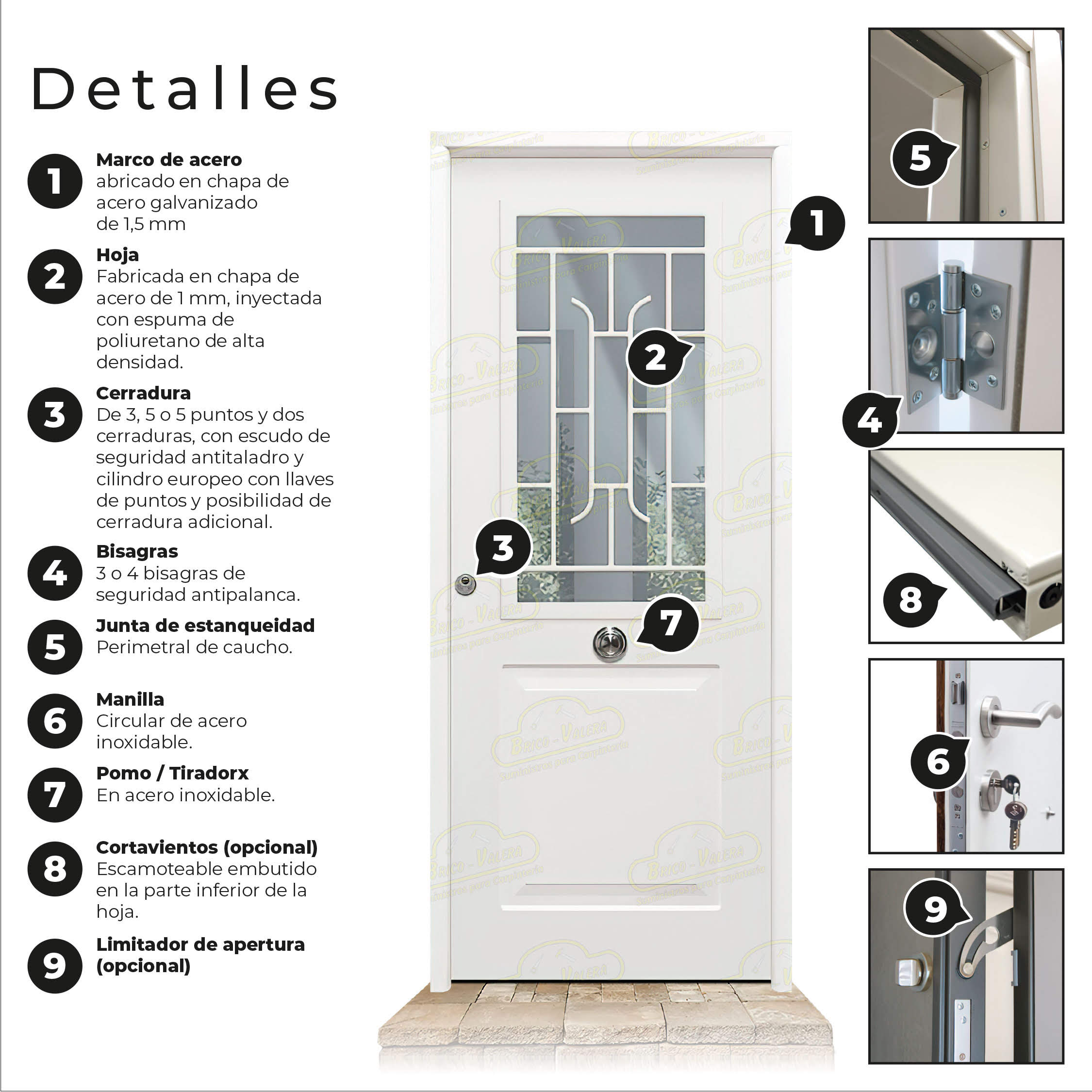 Puerta Galvanizada Clas-CR-Reja / 1110 Cristal Blanca Saga 100