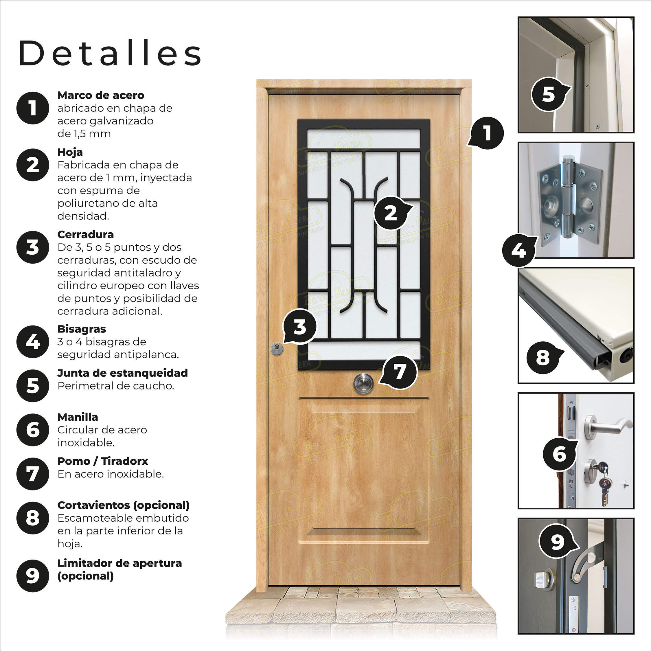 Puerta Galvanizada Clas-CR-Reja / 1110 Cristal Roble Saga 100