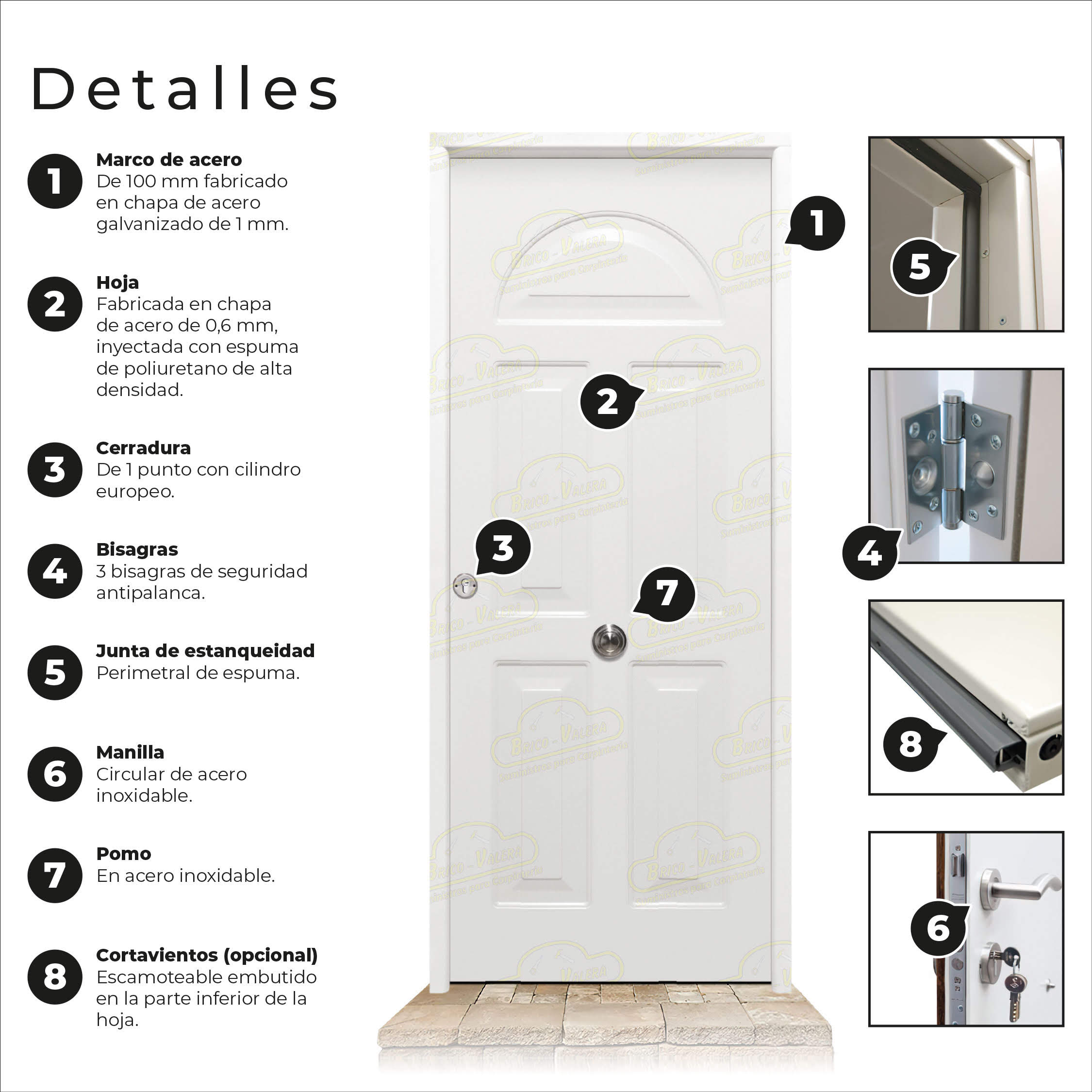 Puerta Galvanizada Coral LM Una Cara Blanca Saga M-100