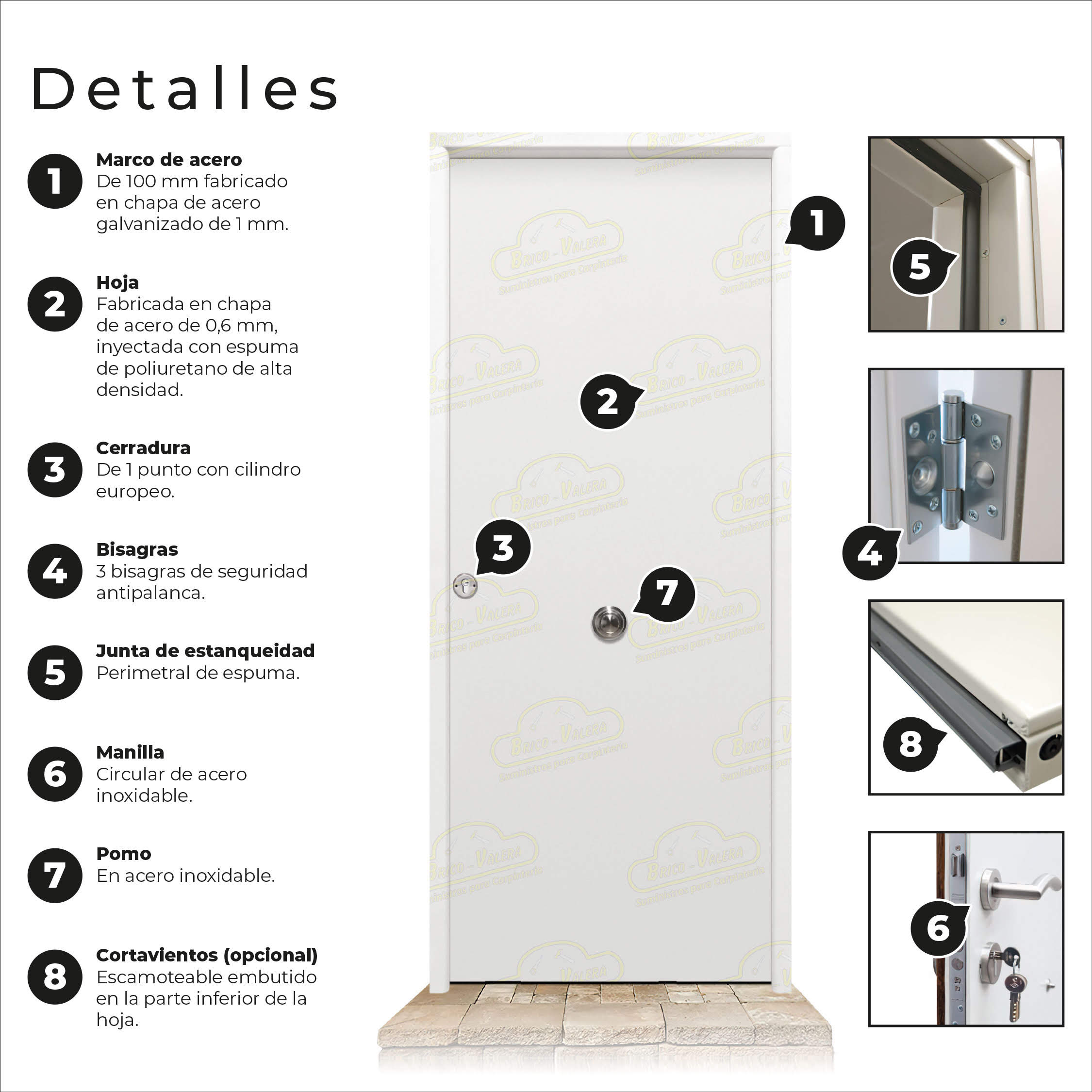 Puerta Galvanizada 1130 L / 1110 Saga 100 Embero (Cara Interior Lisa)