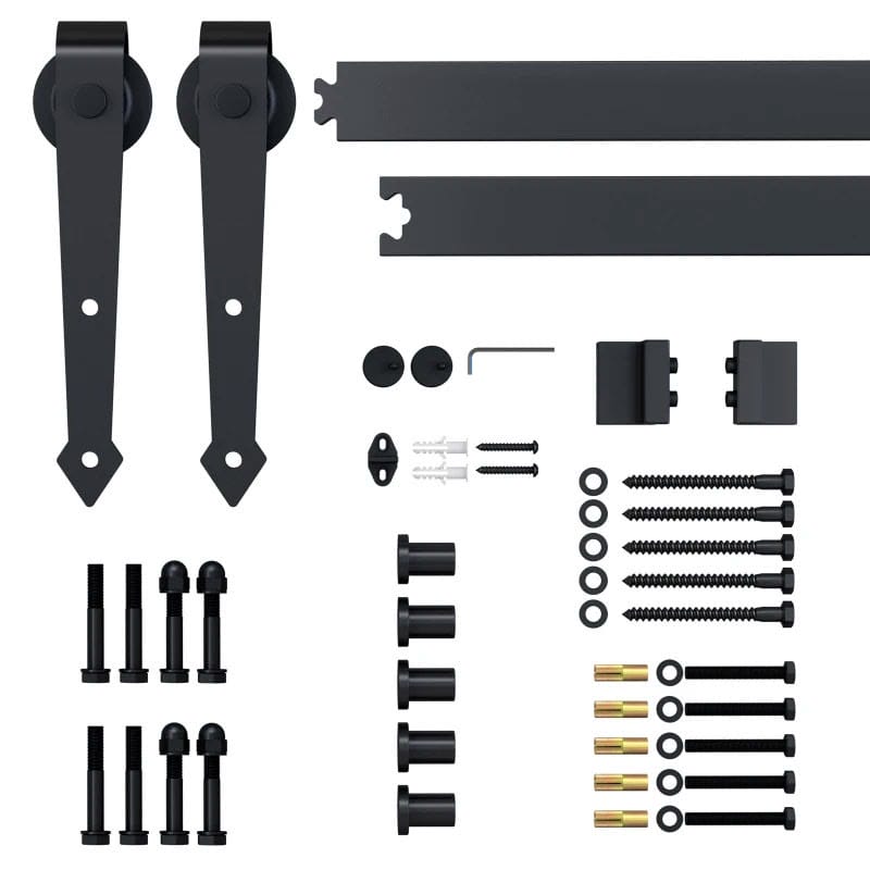 200cm/6.6FT Herraje para Puerta Corredera Tipo Flecha Kit de Accesorios para Puerta Corrediza Granero de Madera con Guía de Suelo Riel Acero al Carbono Negro