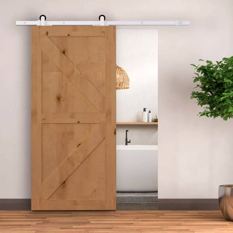 183 cm Herraje para Puerta Corredera Kit de Accesorios para Puerta Corrediza de Madera con Guía de Suelo Riel de Acero al Carbono Blanco