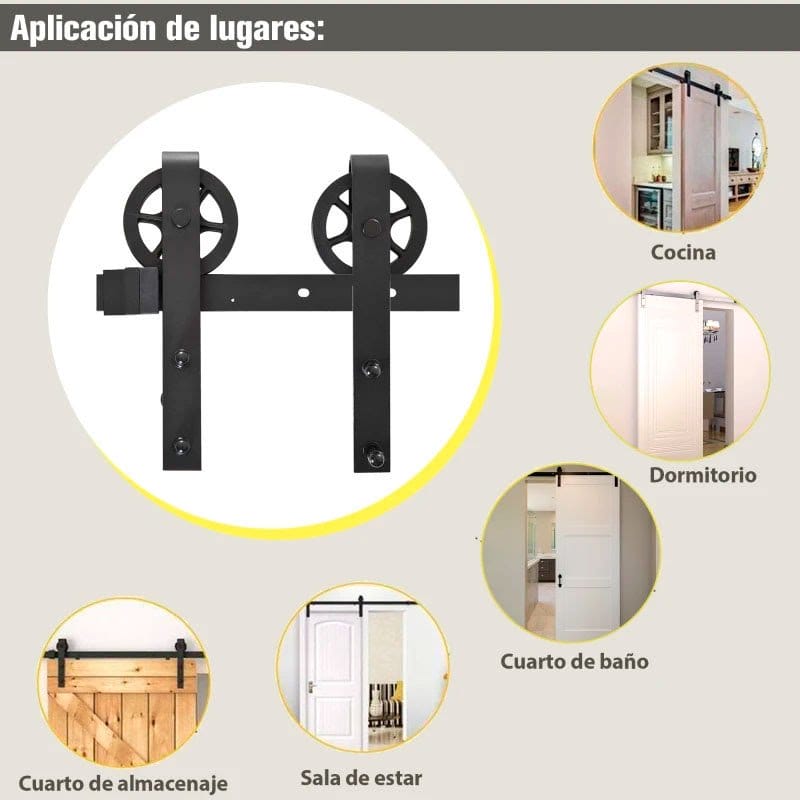 Herraje Puerta Corredera 200 cm Kit de Rieles Deslizantes para Puerta de Granero de Madera Acero al Carbono Baño Cocina Dormitorio Negro