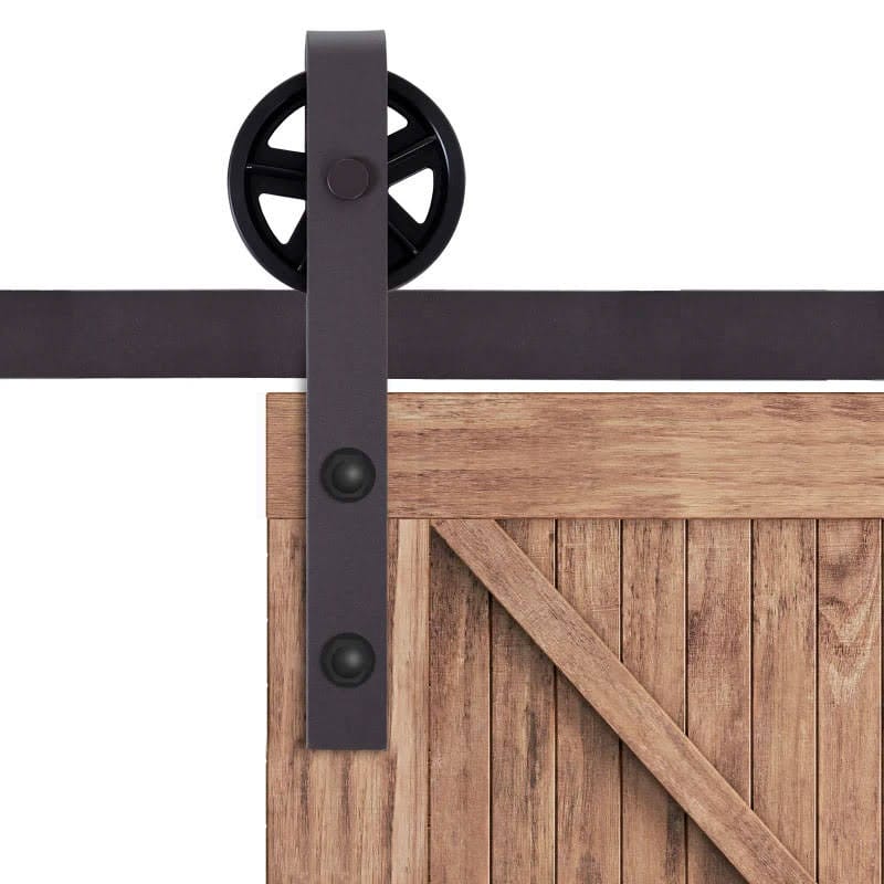 6FT/183cm Herraje para Puerta Corredera Kit de Accesorios para Puerta Corrediza de Madera con Guía de Suelo Riel de Acero al Carbono Café Oscuro