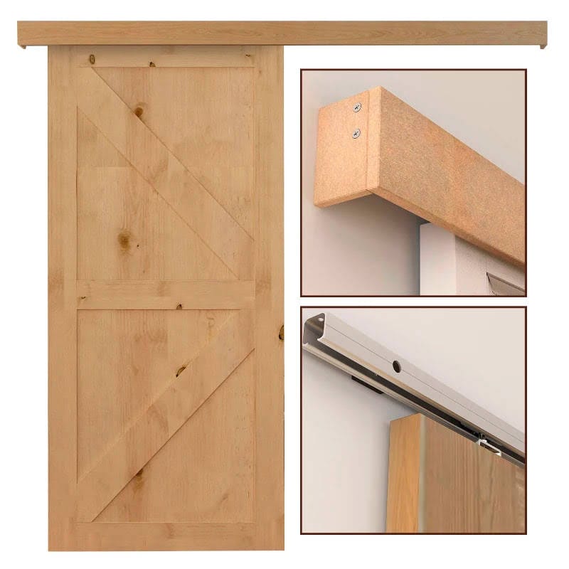 Kit de Herrajes para Puerta Corredera 200 cm Guía de Puerta Corrediza Riel Madera Accesorios Aleación de Aluminio Marrón