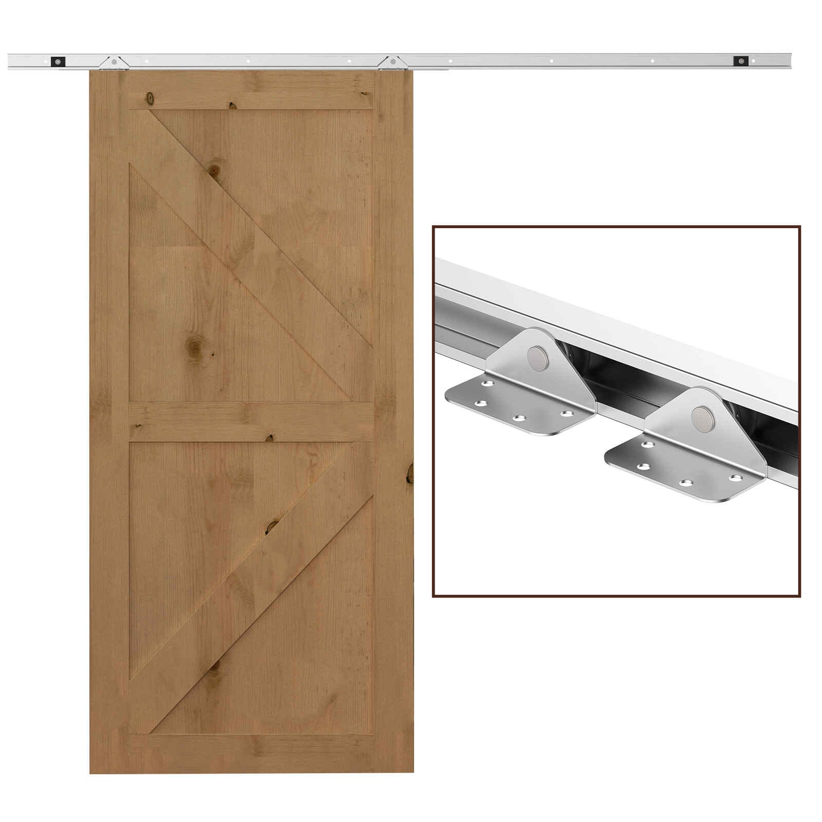 Herraje para Puerta Corredera 186 cm Kit Guía de Accesorios para Puerta Corrediza de Madera con Riel de Metal y 2 Poleas Plateado